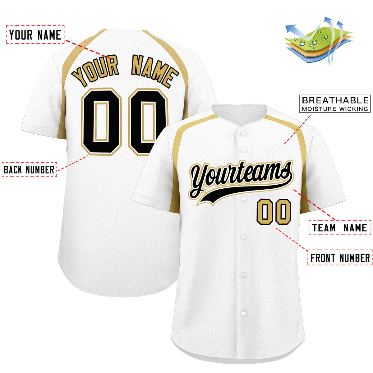 Custom White Old Gold Personalized Color Block Authentic Baseball Jersey