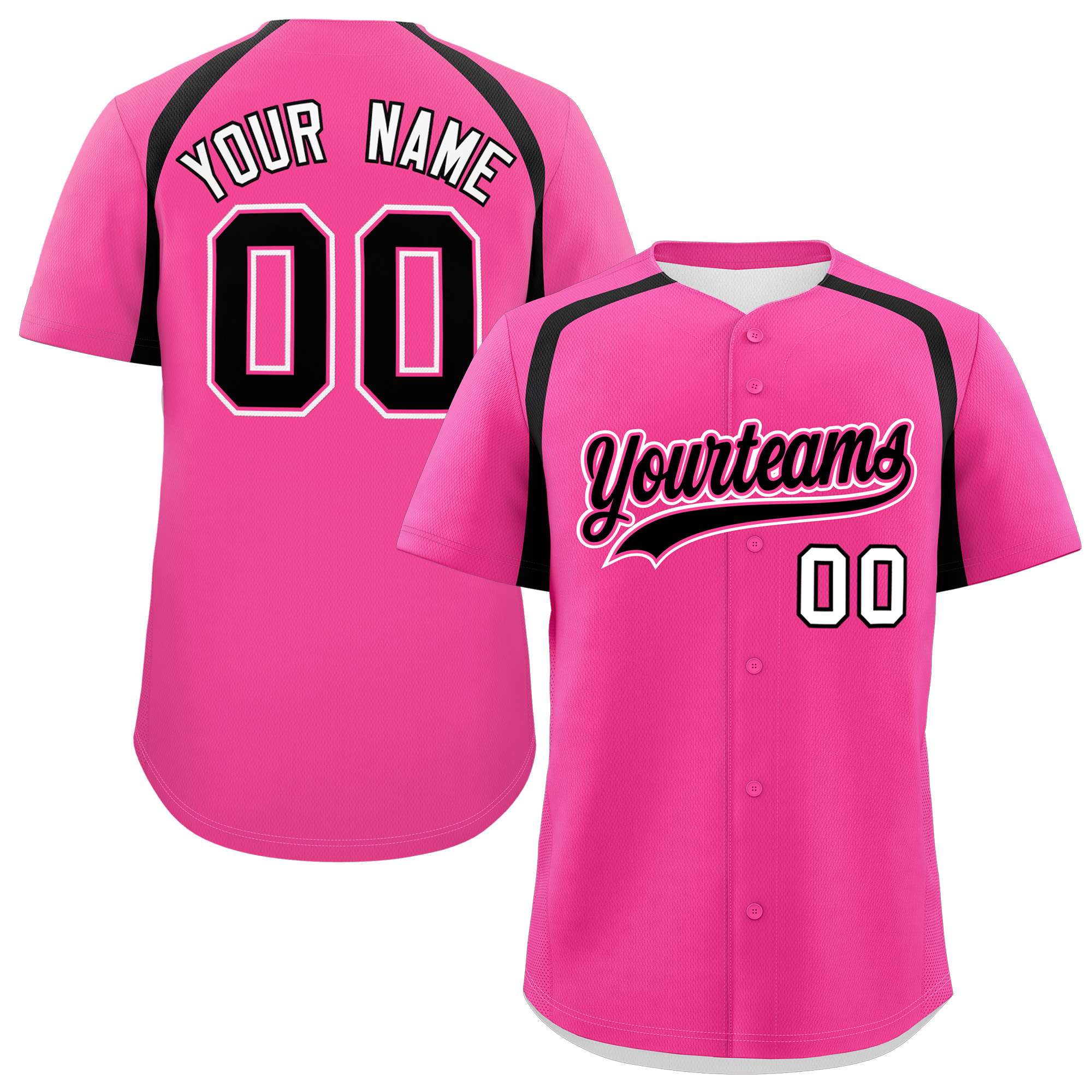 Custom Pink Black Personalized Color Block Authentic Baseball Jersey