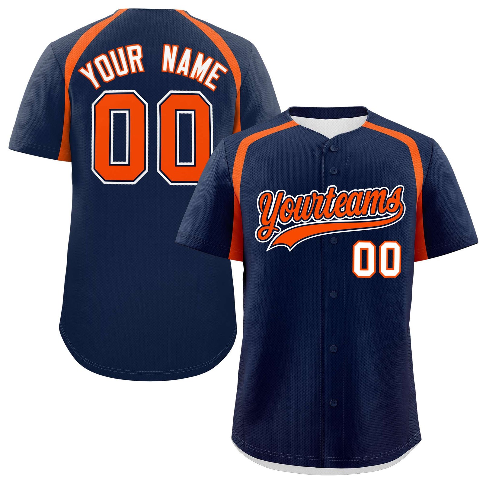 Custom Navy Orange Personalized Color Block Authentic Baseball Jersey