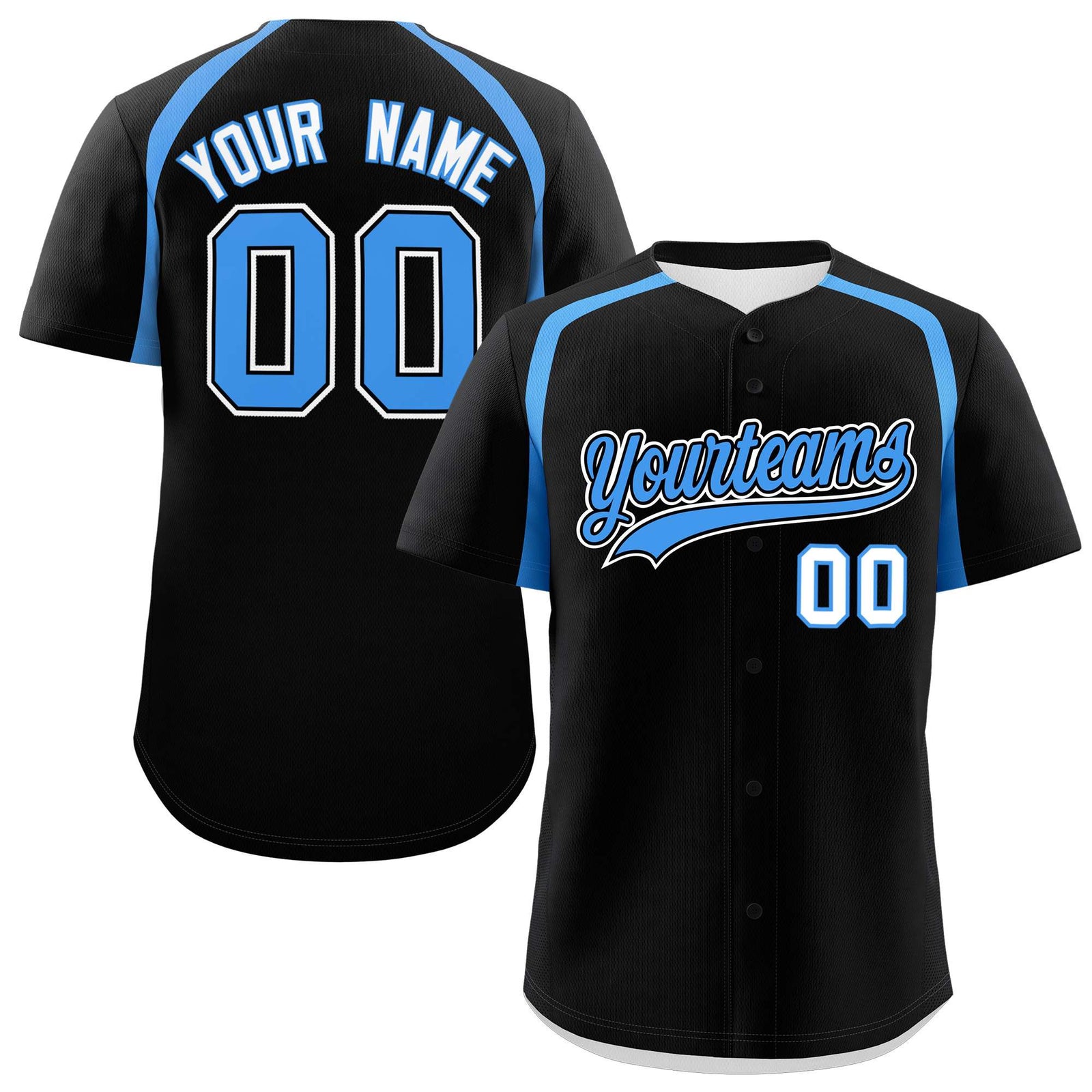Custom Black Powder Blue Personalized Color Block Authentic Baseball Jersey