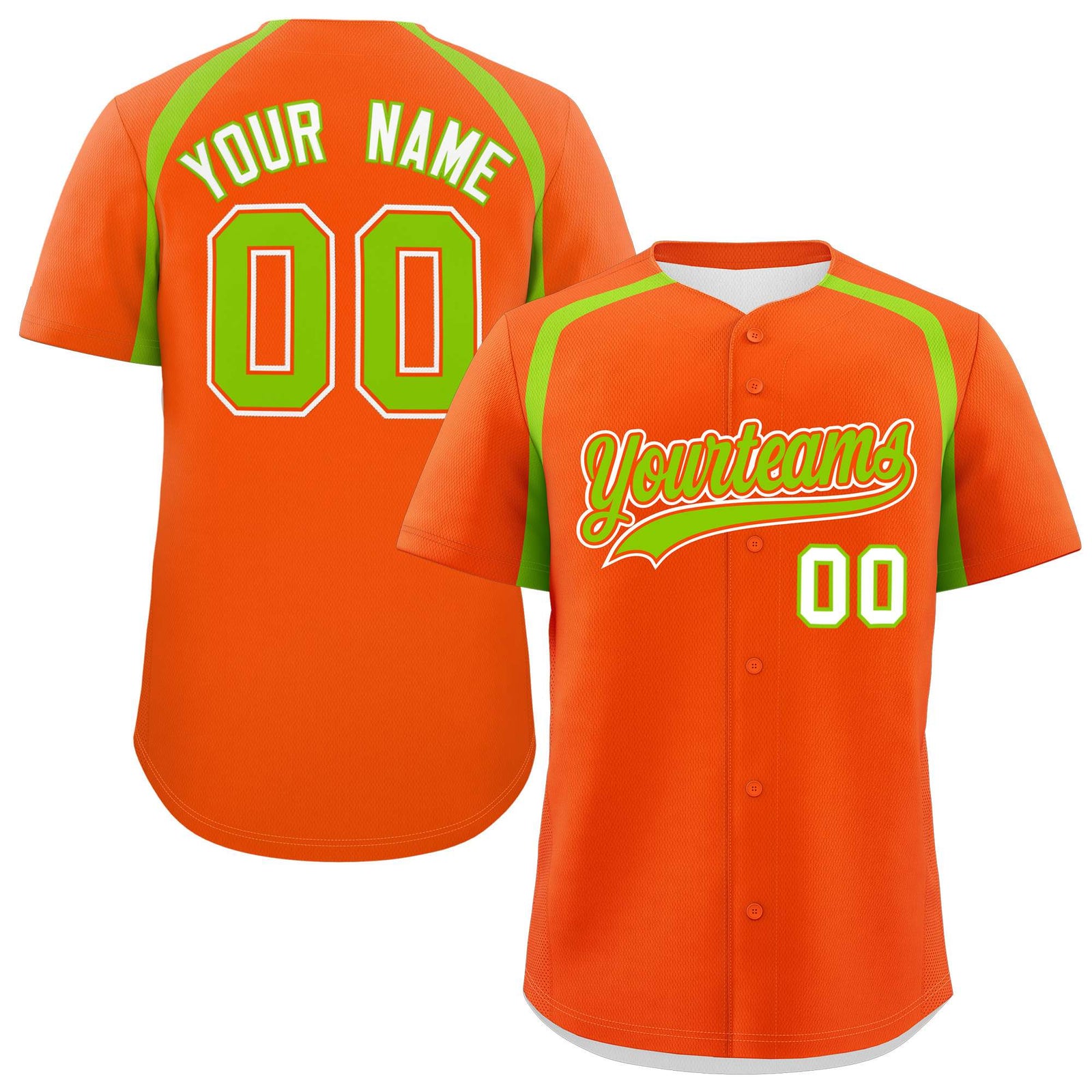 Custom Orange Neon Green Personalized Color Block Authentic Baseball Jersey