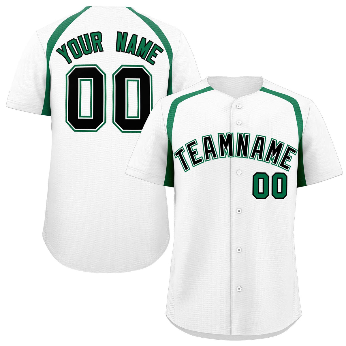 Custom White Kelly Green Personalized Color Block Authentic Baseball Jersey