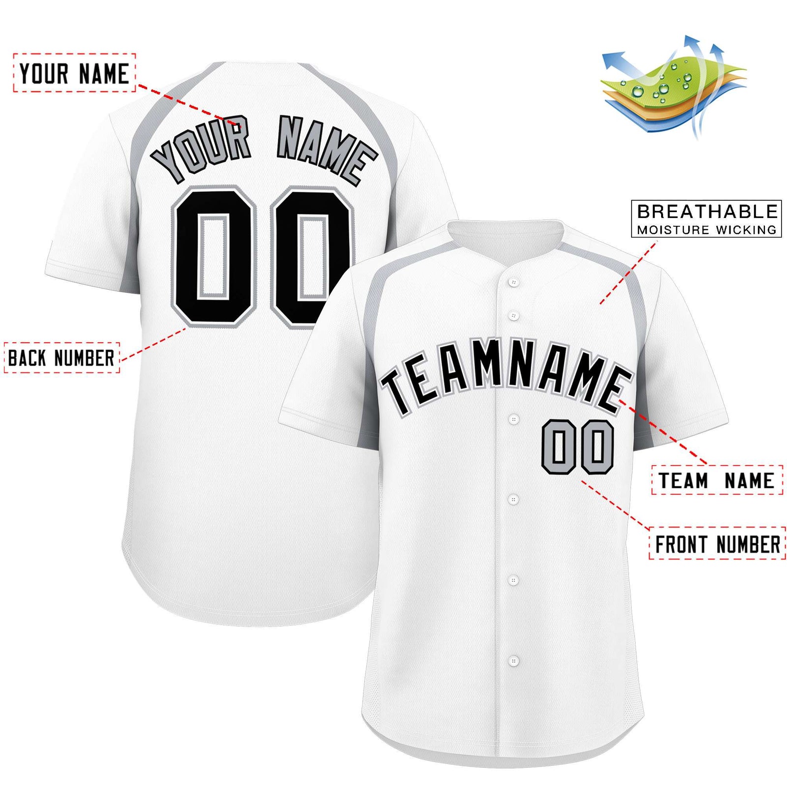 Custom White Silver Personalized Color Block Authentic Baseball Jersey