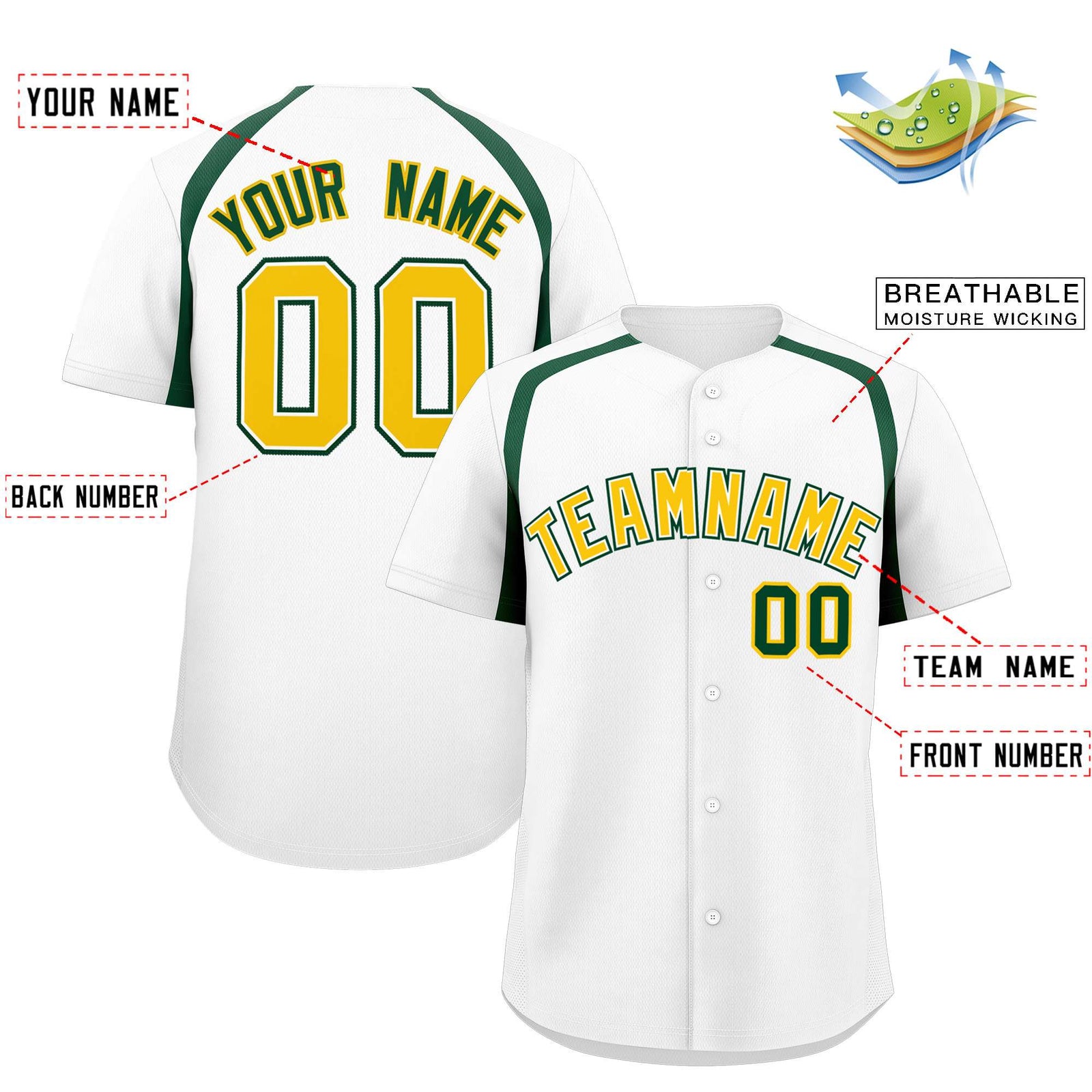 Custom White Kelly Green Personalized Color Block Authentic Baseball Jersey