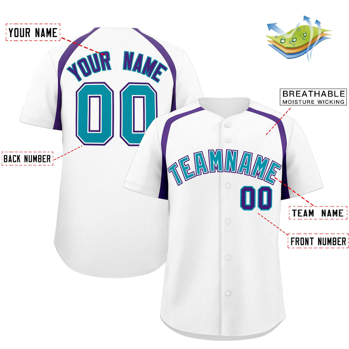 Custom White Purple Personalized Color Block Authentic Baseball Jersey