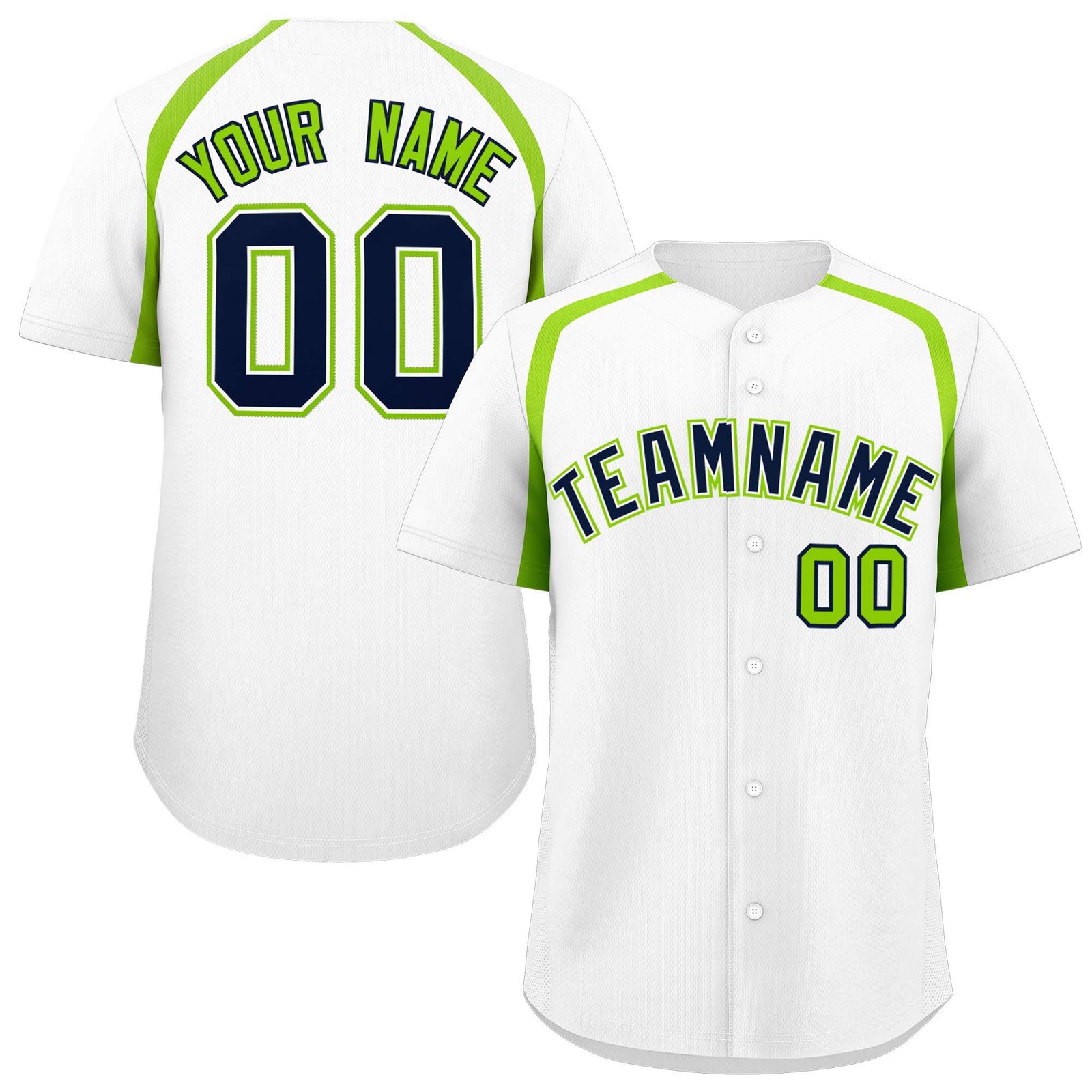 Custom White Neon Green Personalized Color Block Authentic Baseball Jersey