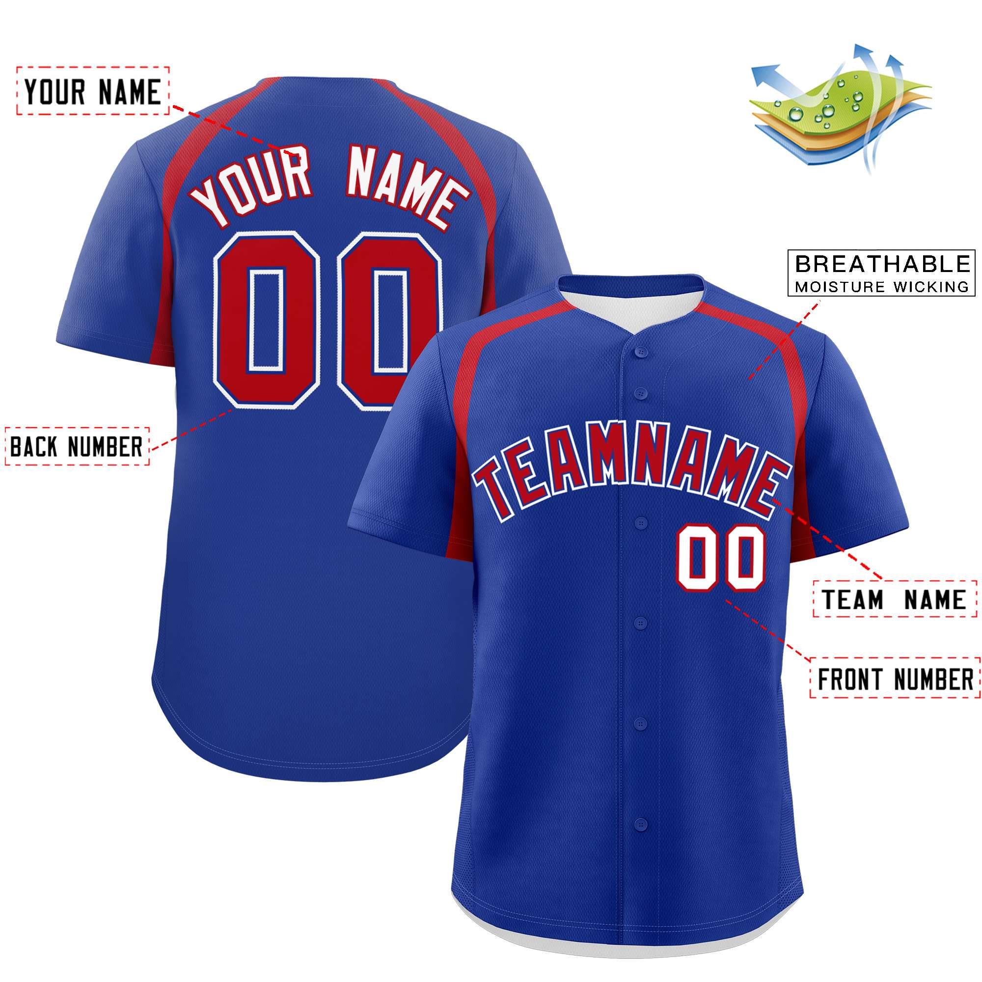 Custom Royal Red Personalized Color Block Authentic Baseball Jersey