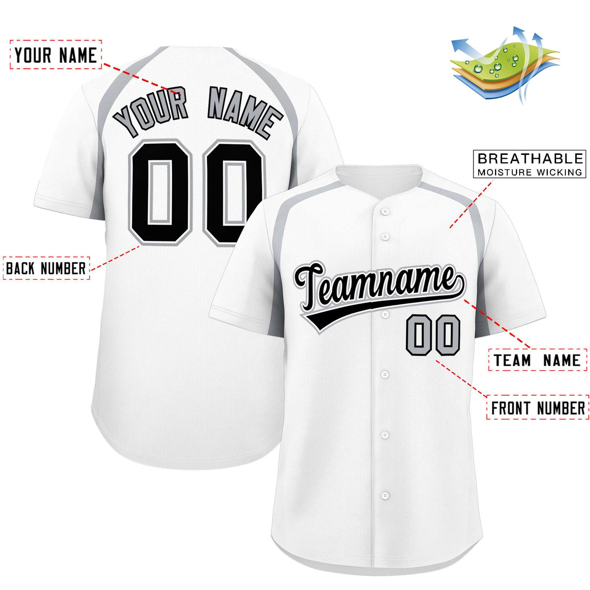 Custom White Silver Personalized Color Block Authentic Baseball Jersey