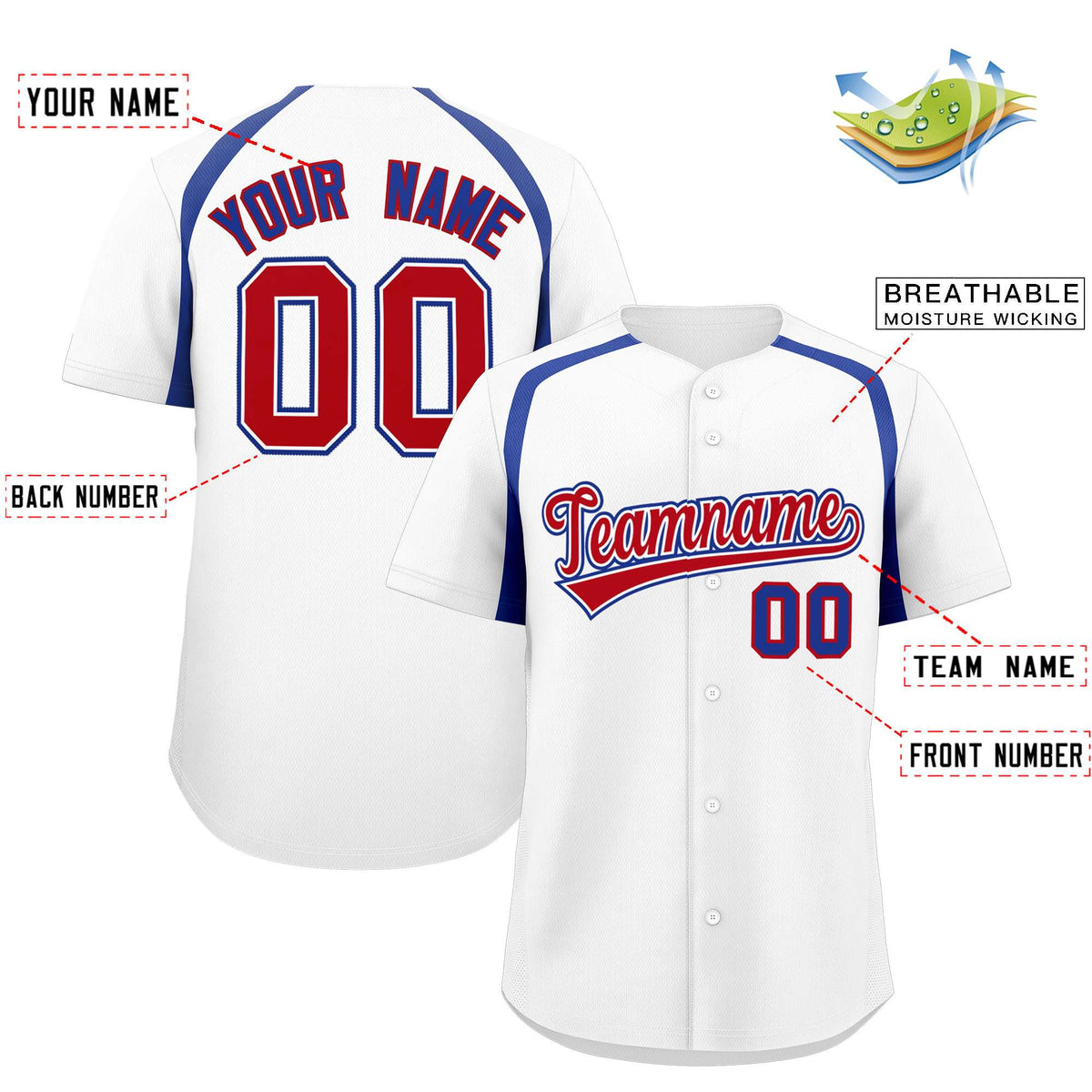 Custom White Royal Personalized Color Block Authentic Baseball Jersey