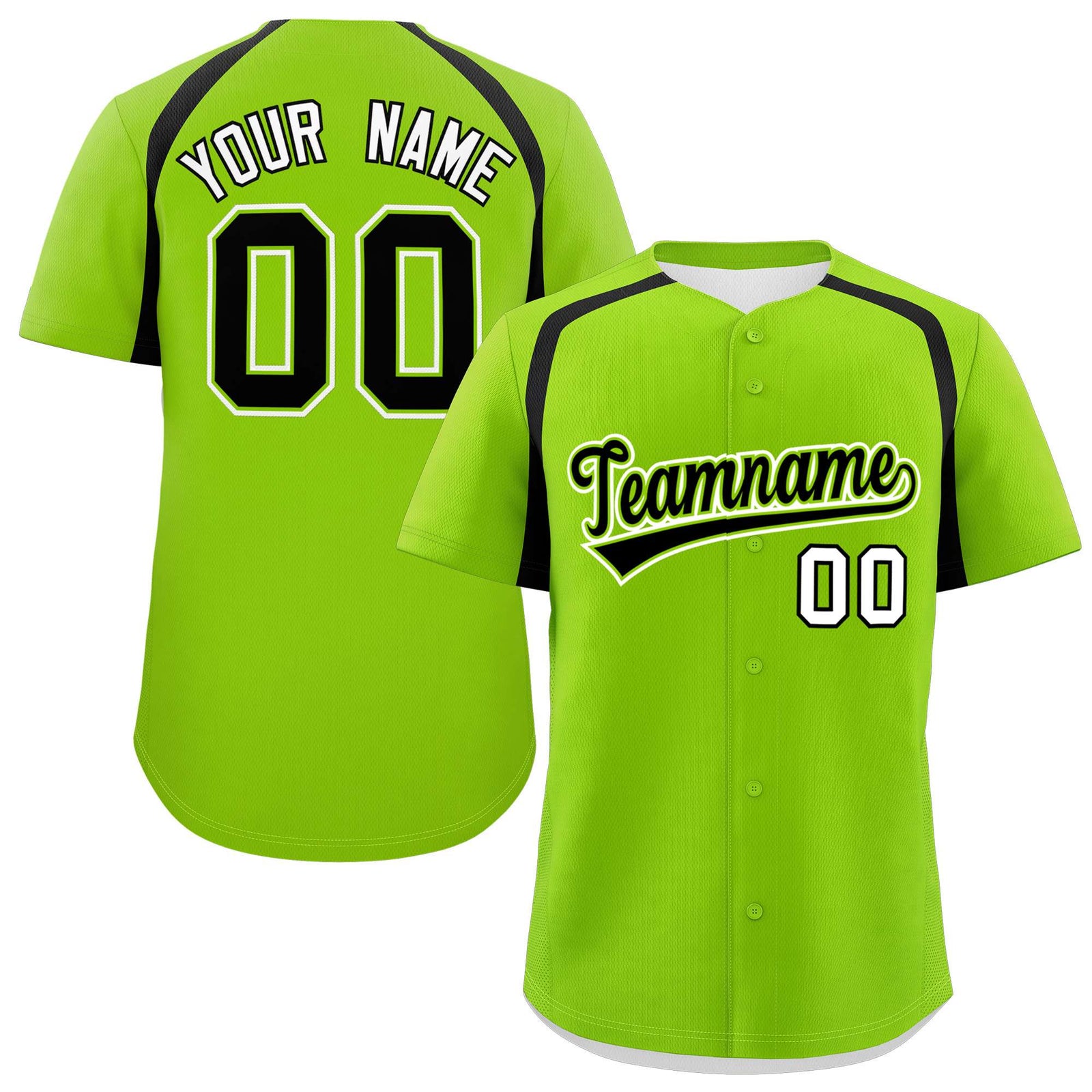 Custom Neon Green Black Personalized Color Block Authentic Baseball Jersey