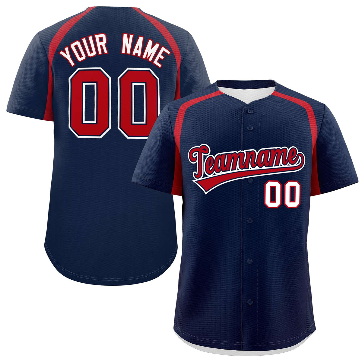 Custom Navy Red Personalized Color Block Authentic Baseball Jersey