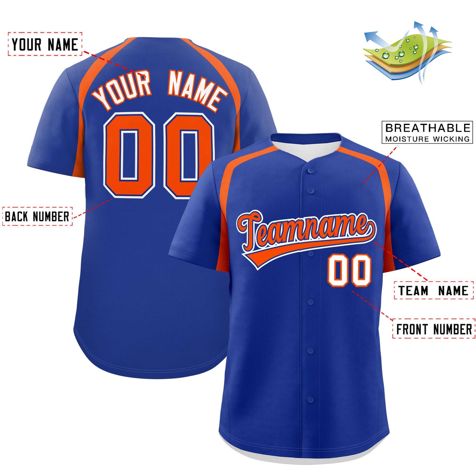 Custom Royal Orange Personalized Color Block Authentic Baseball Jersey