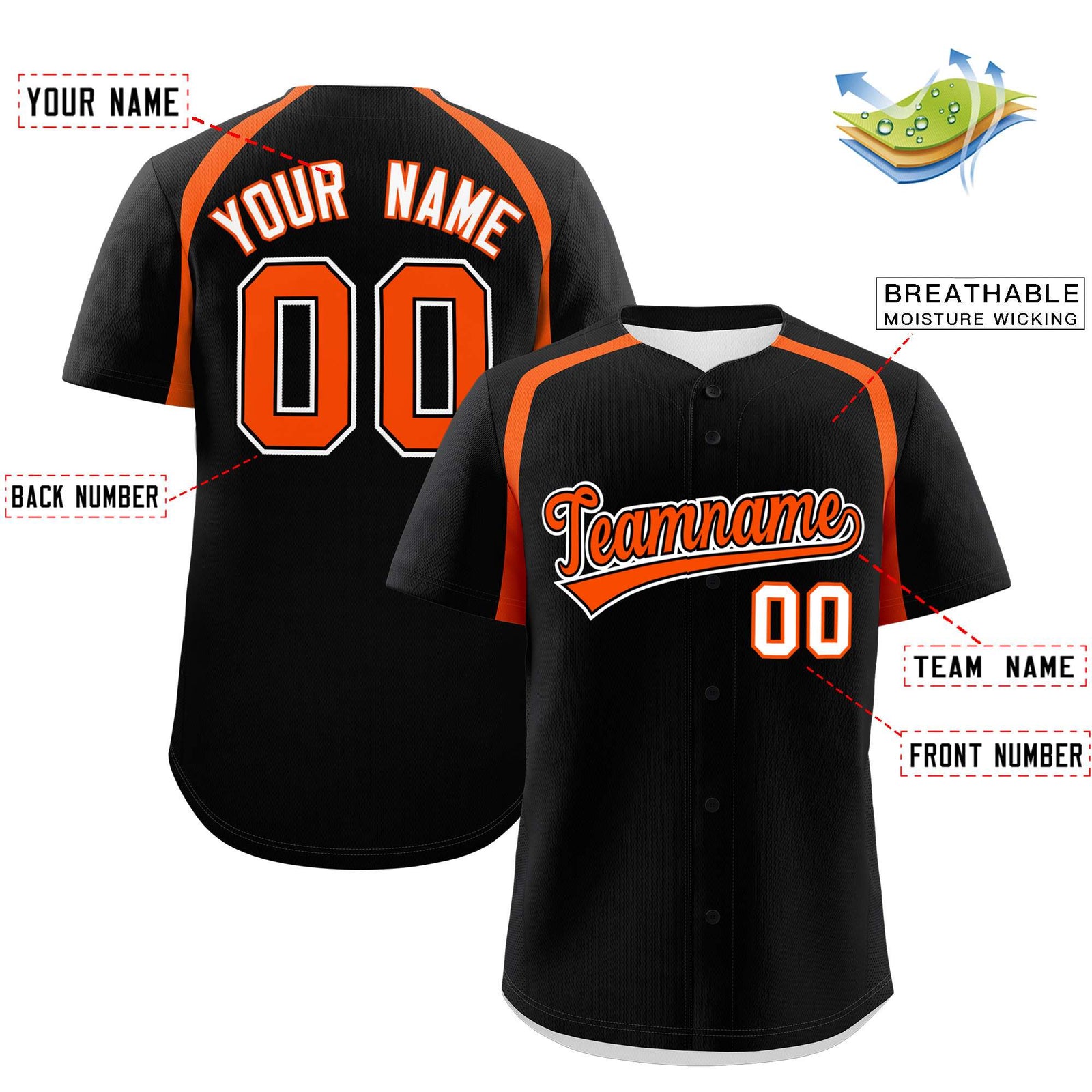 Custom Black Orange Personalized Color Block Authentic Baseball Jersey