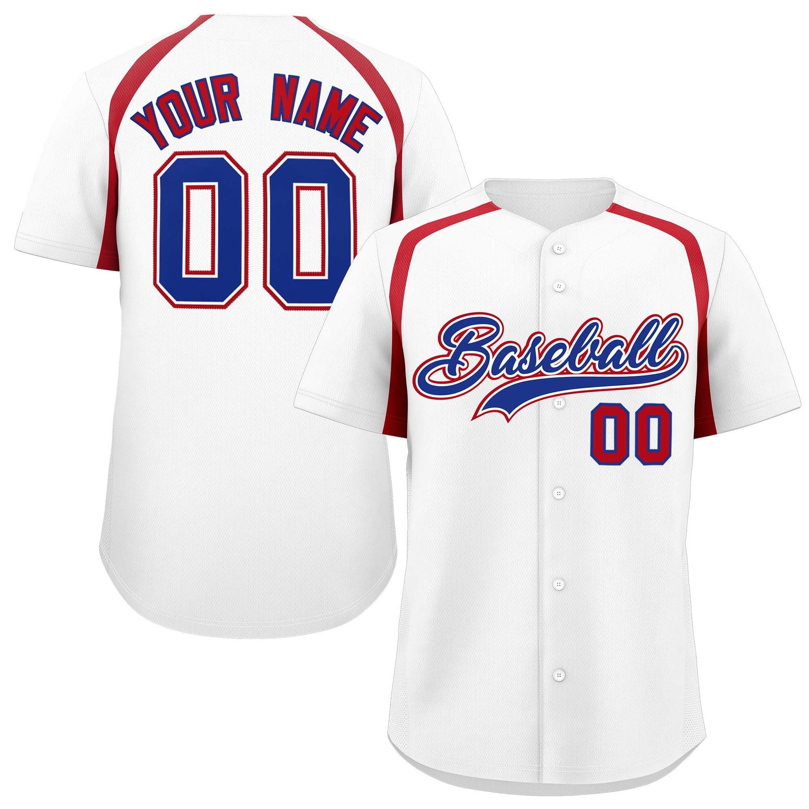 Custom White Red Personalized Color Block Authentic Baseball Jersey