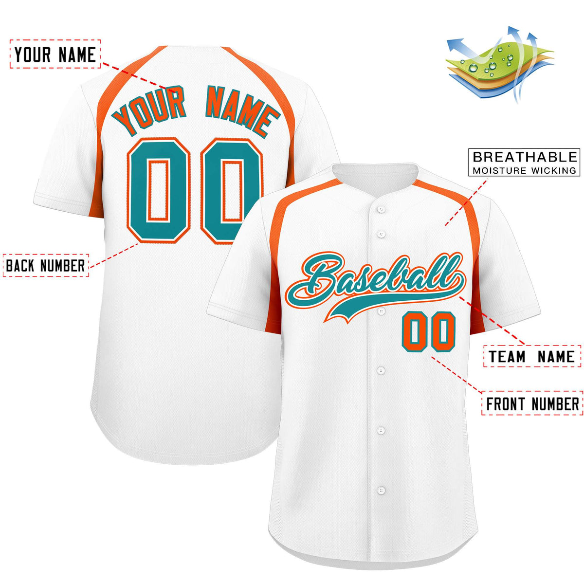 Custom White Orange Personalized Color Block Authentic Baseball Jersey