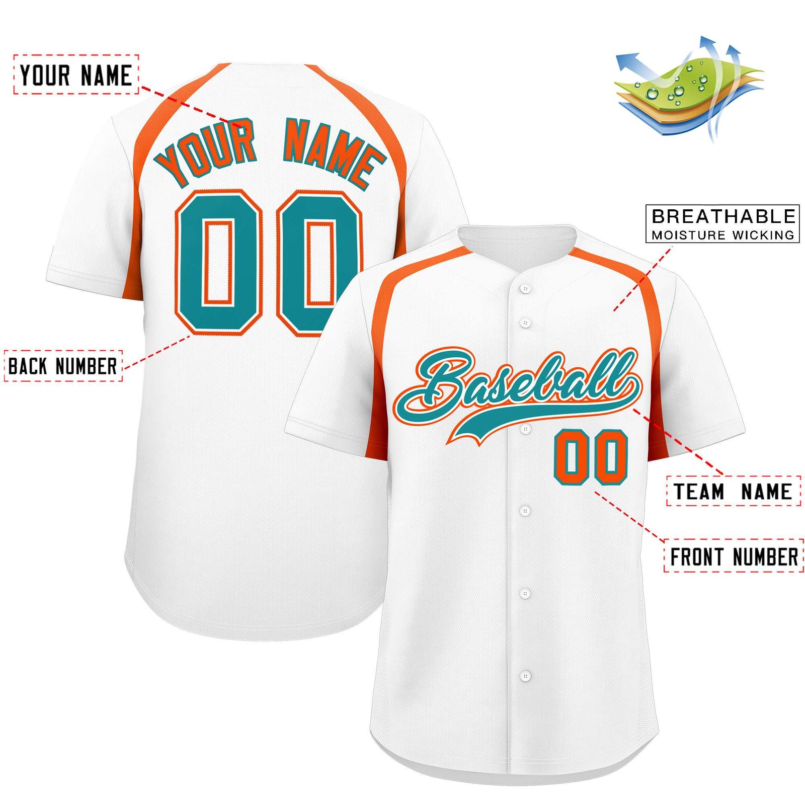 Custom White Orange Personalized Color Block Authentic Baseball Jersey