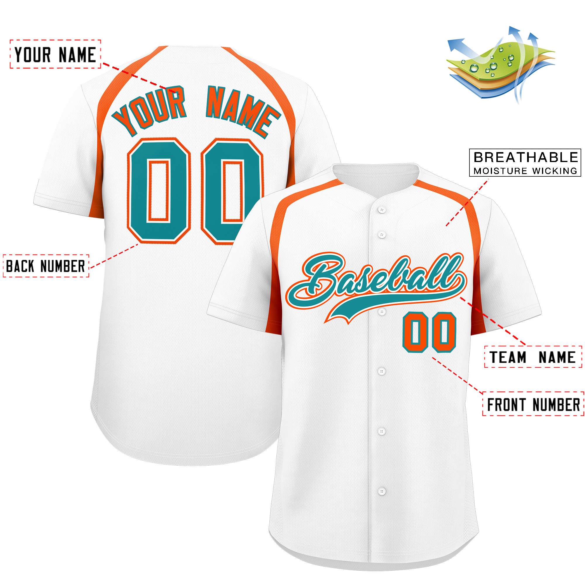 Custom White Orange Personalized Color Block Authentic Baseball Jersey