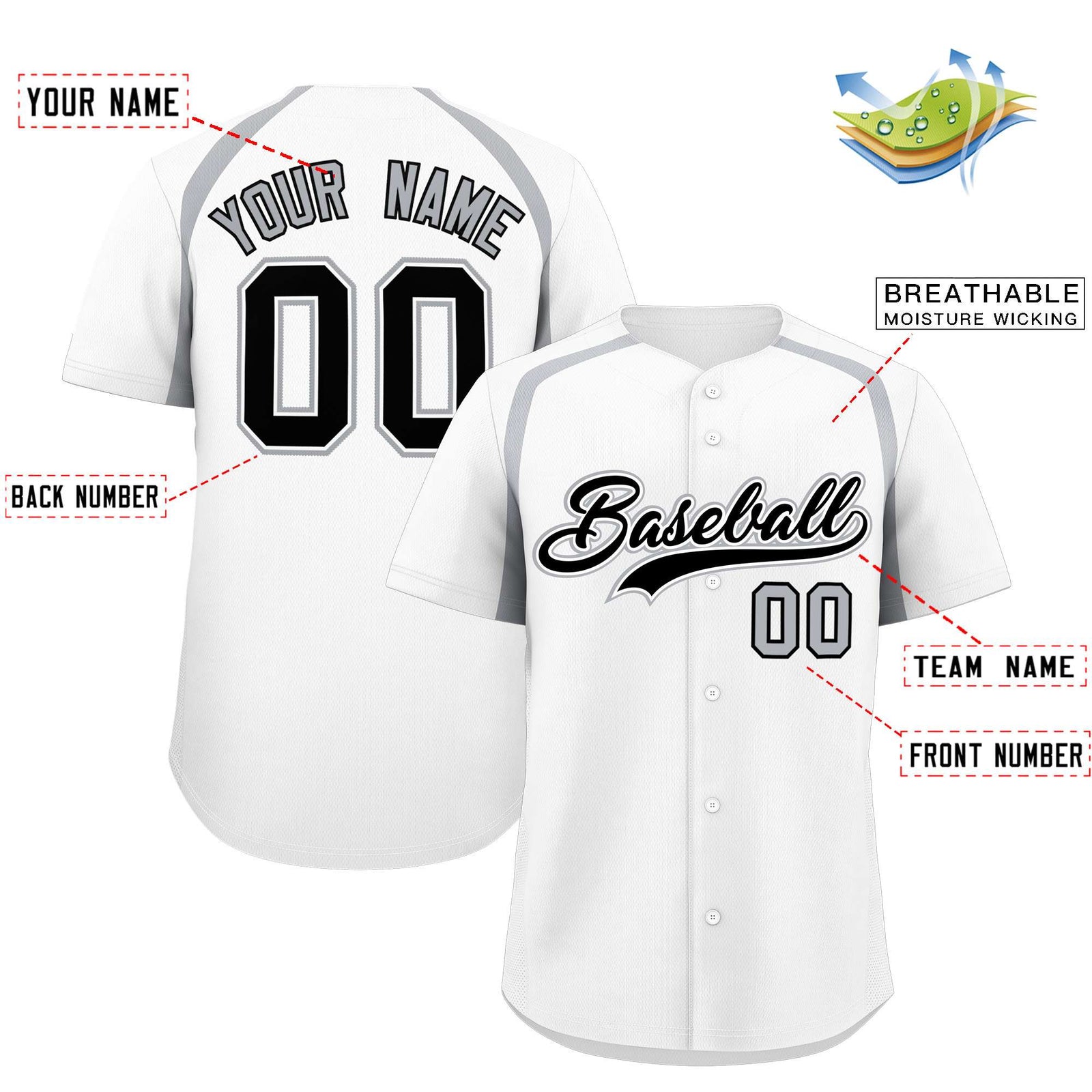 Custom White Silver Personalized Color Block Authentic Baseball Jersey