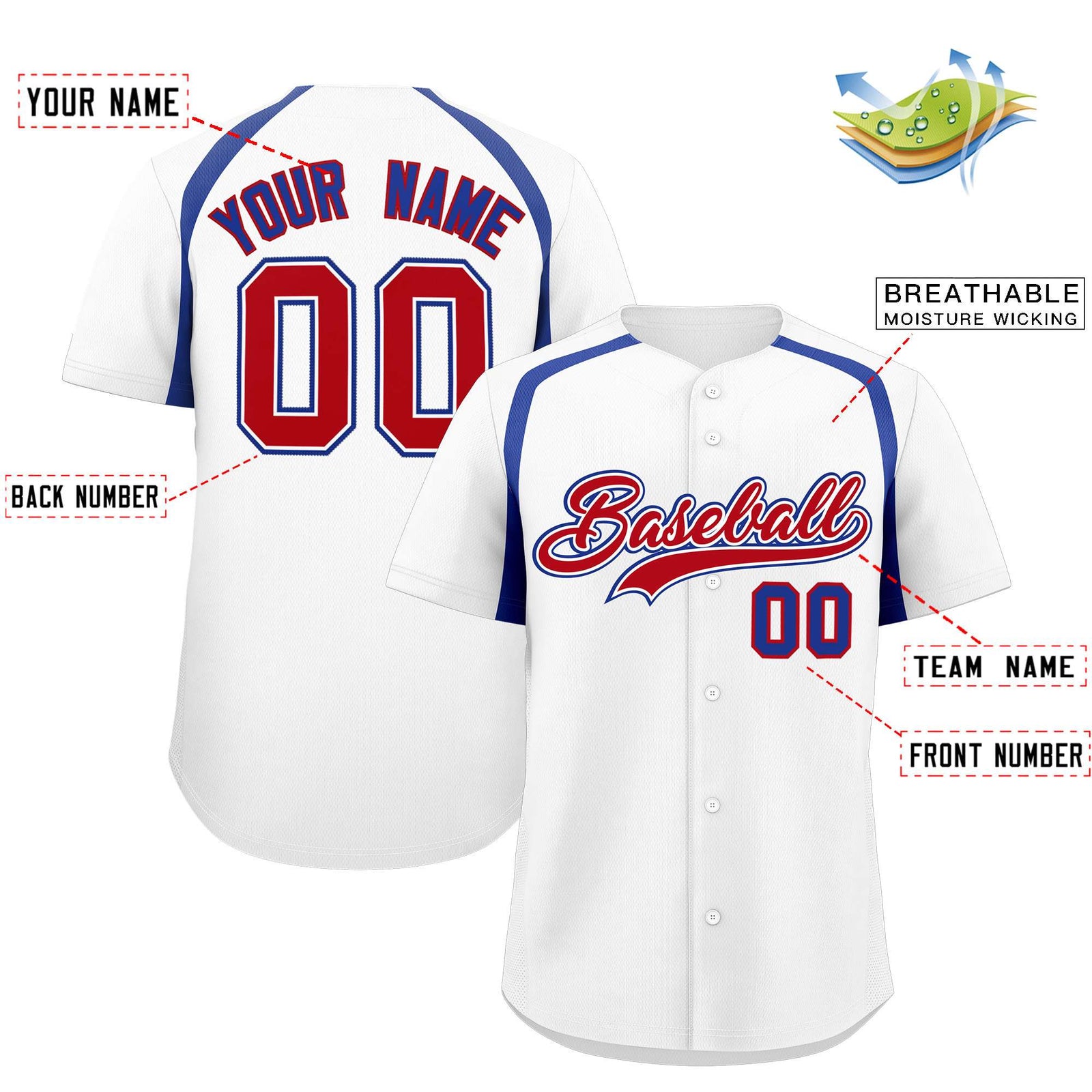Custom White Royal Personalized Color Block Authentic Baseball Jersey