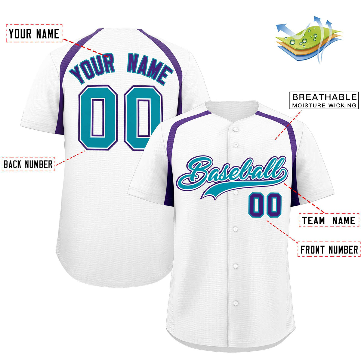 Custom White Purple Personalized Color Block Authentic Baseball Jersey