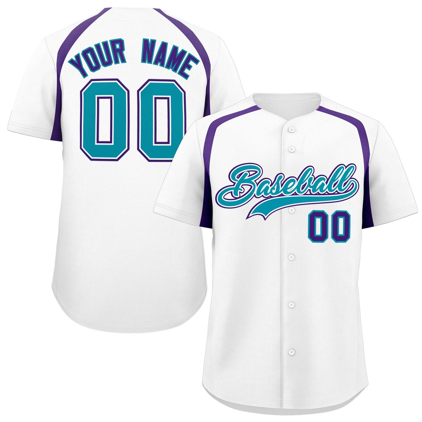 Custom White Purple Personalized Color Block Authentic Baseball Jersey
