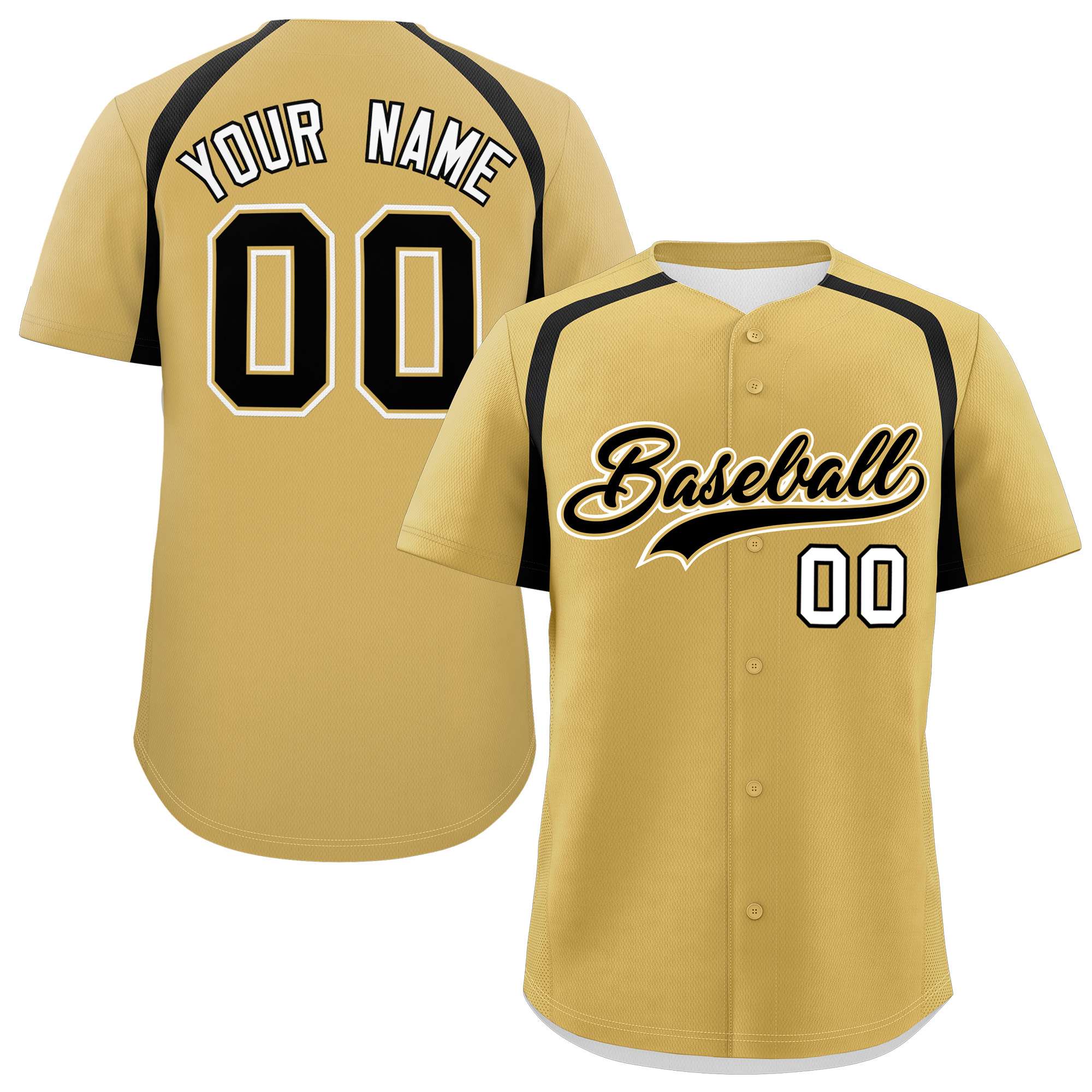 Custom Old Gold Black Personalized Color Block Authentic Baseball Jersey