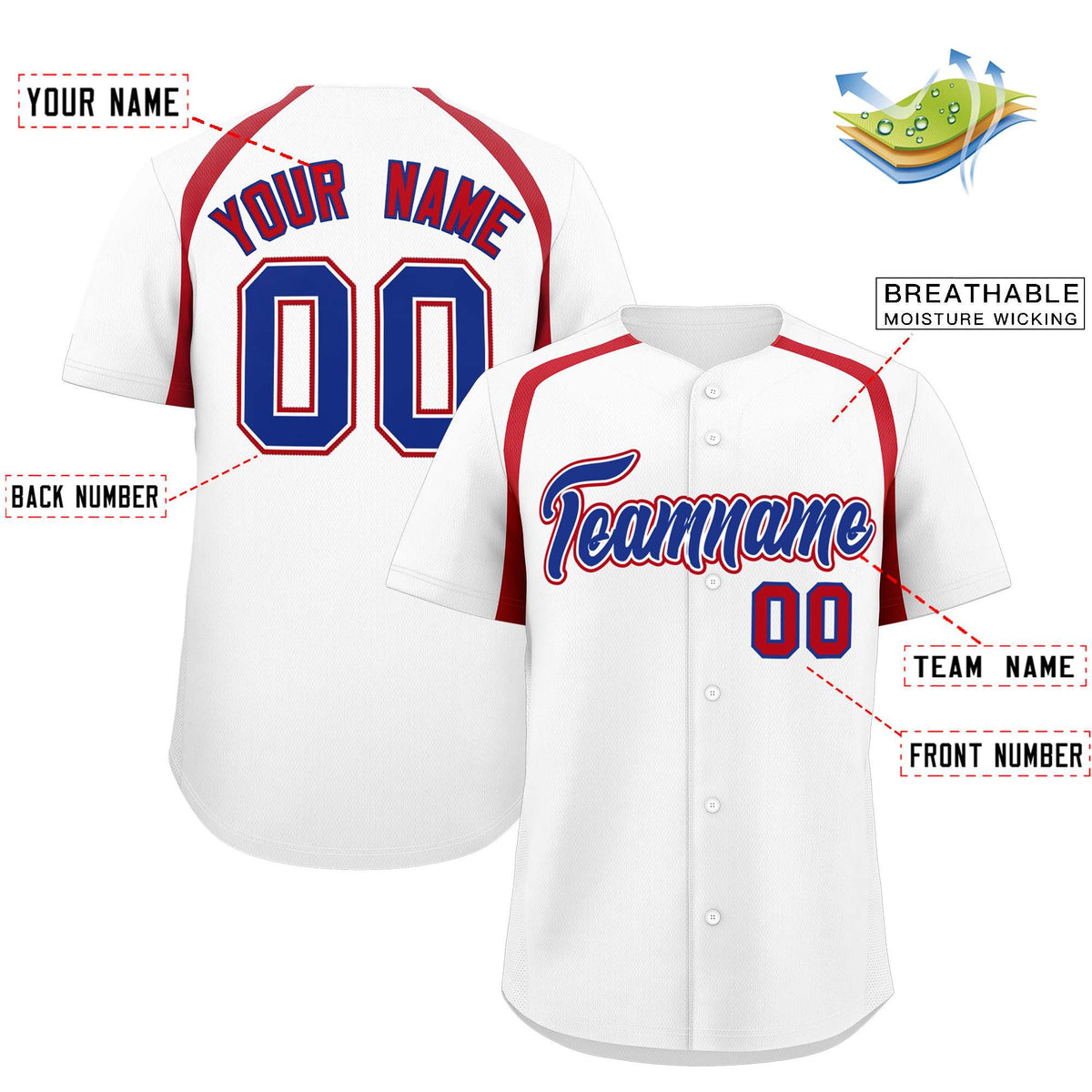 Custom White Red Personalized Color Block Authentic Baseball Jersey