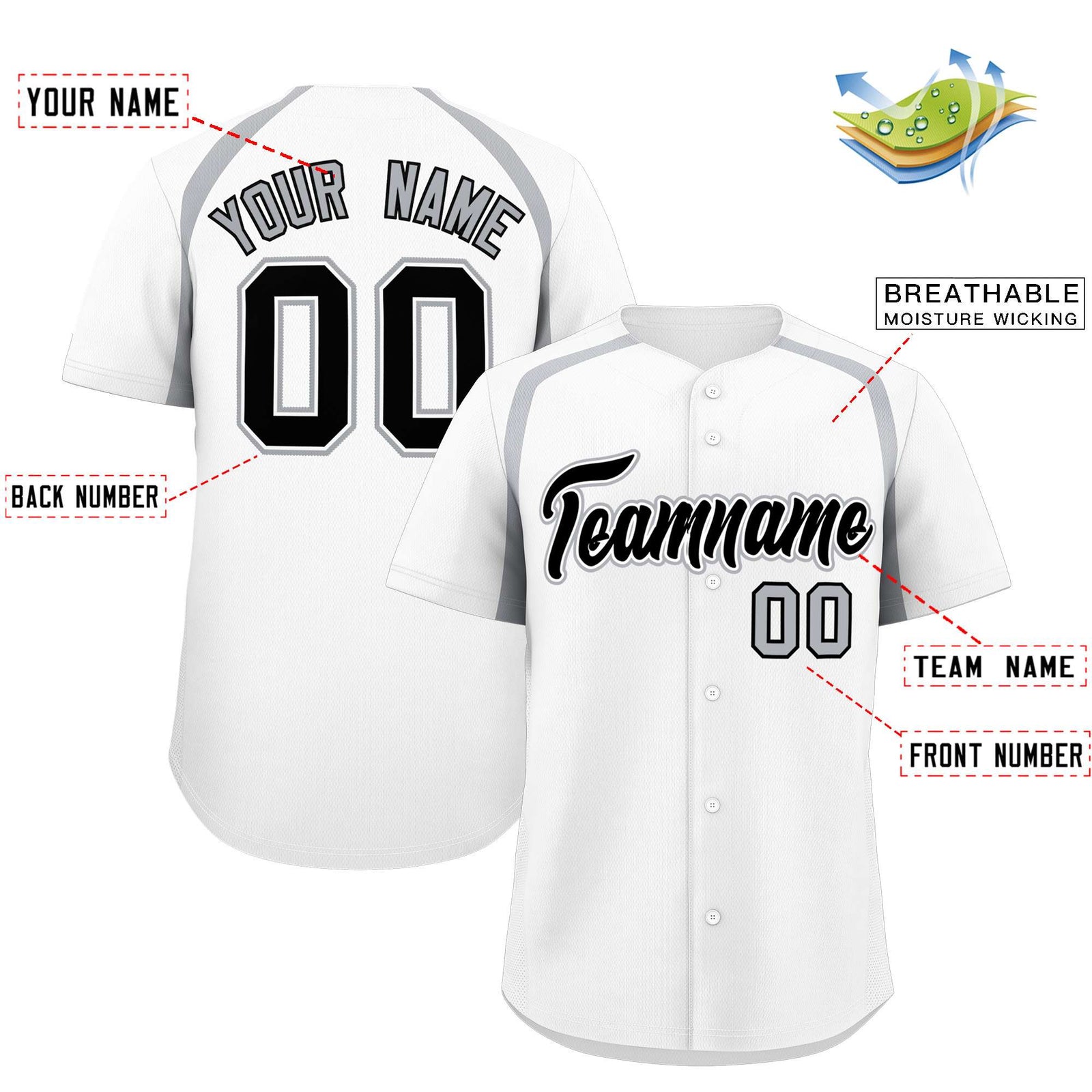 Custom White Silver Personalized Color Block Authentic Baseball Jersey