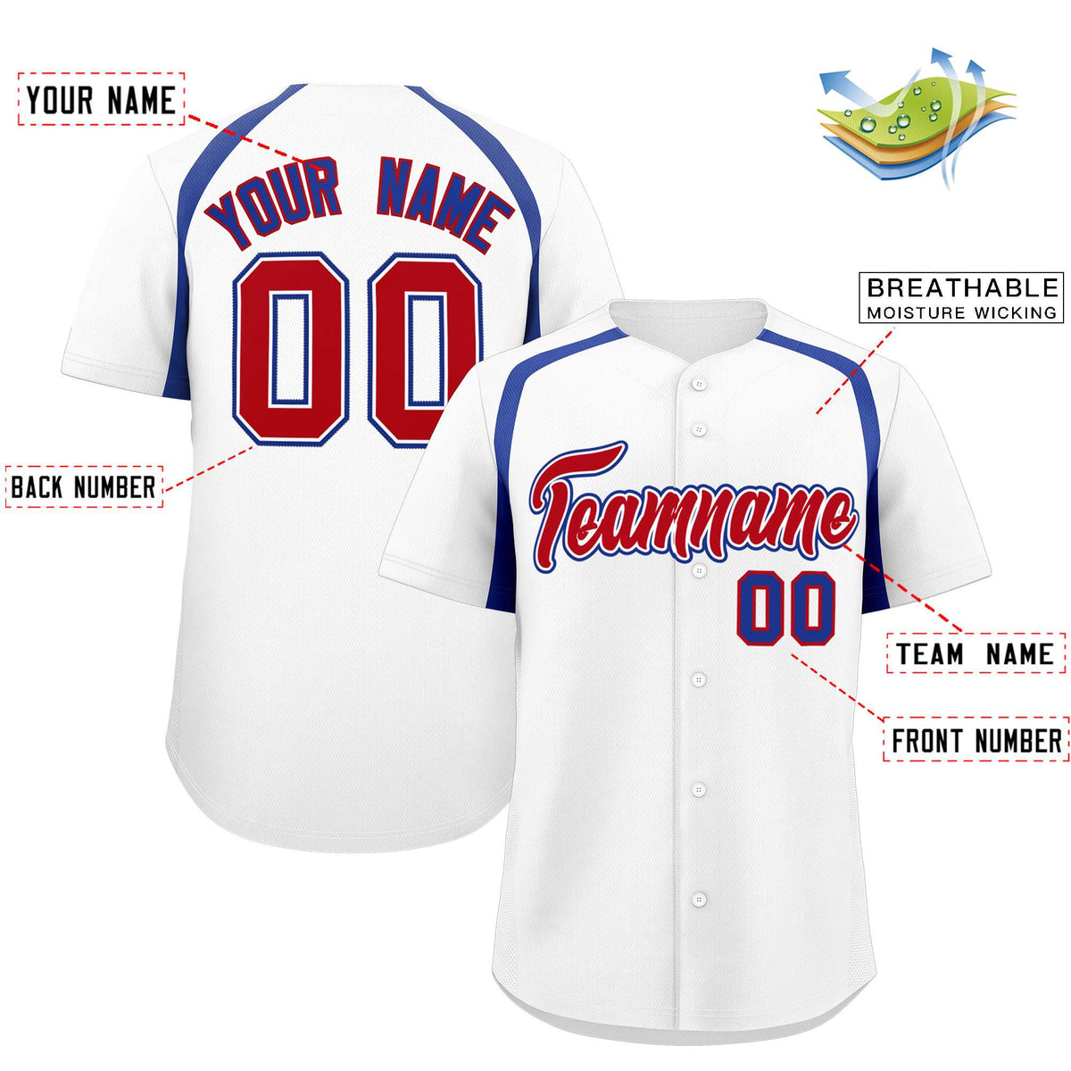 Custom White Royal Personalized Color Block Authentic Baseball Jersey