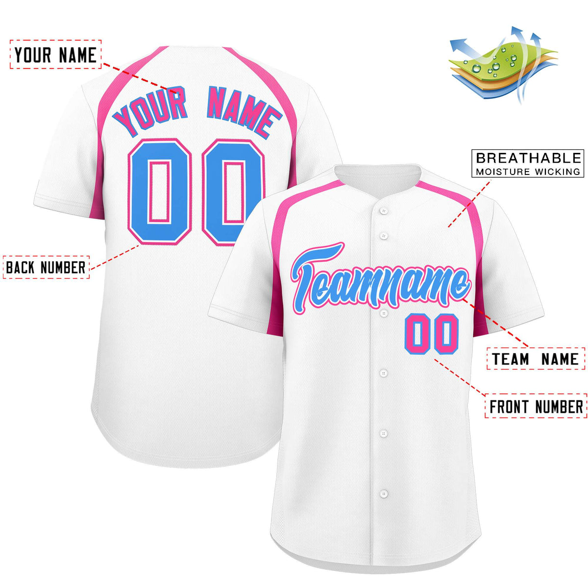 Custom White Pink Personalized Color Block Authentic Baseball Jersey