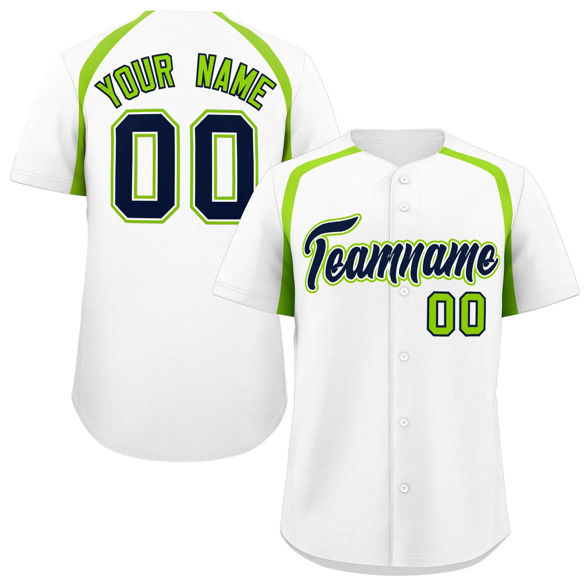 Custom White Neon Green Personalized Color Block Authentic Baseball Jersey