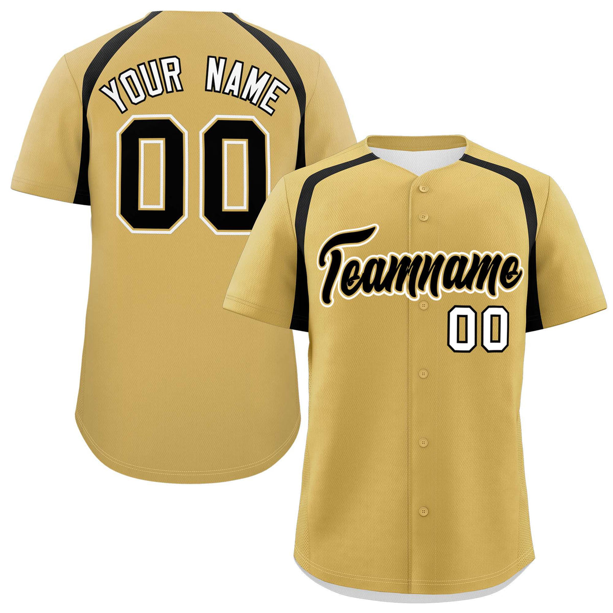 Custom Old Gold Black Personalized Color Block Authentic Baseball Jersey