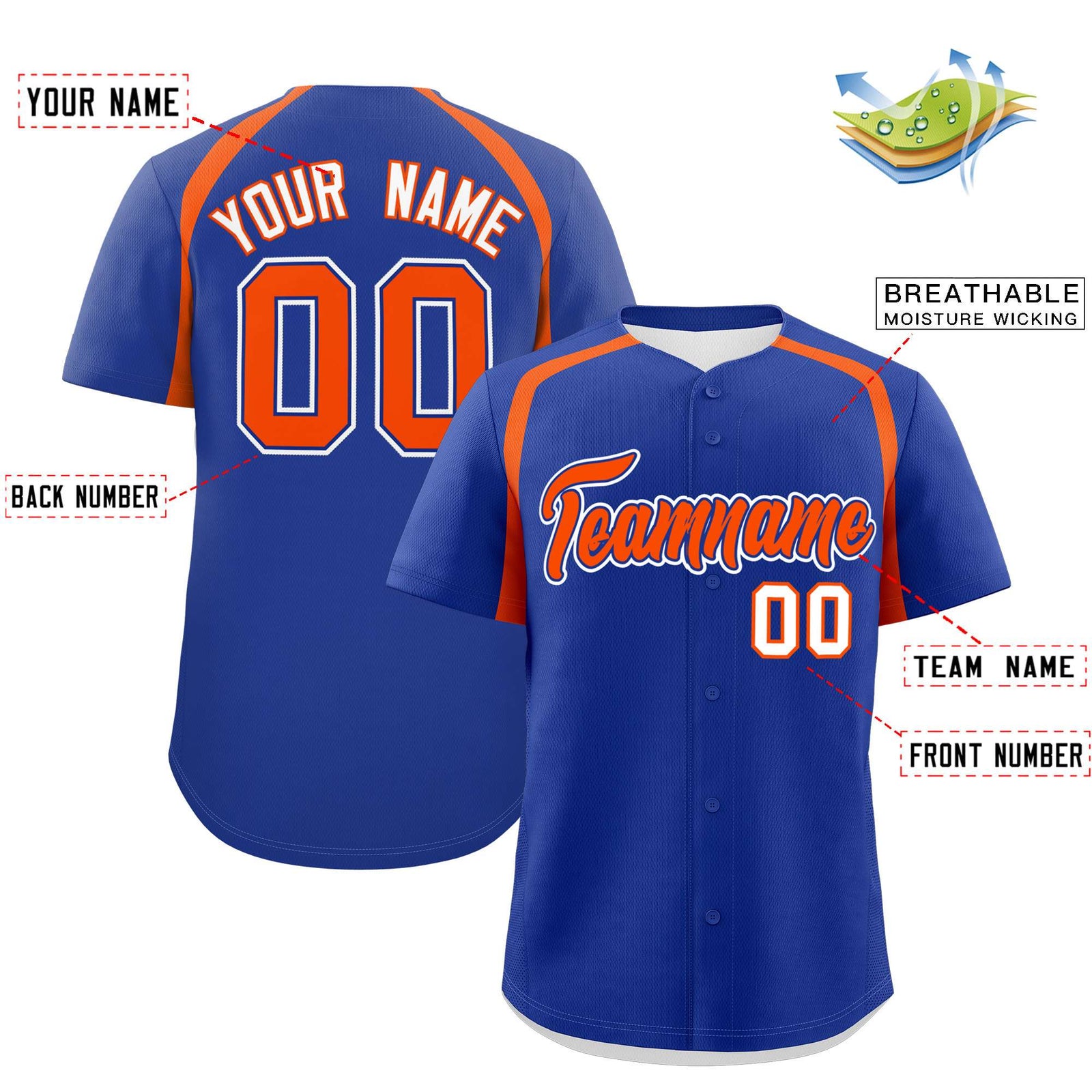 Custom Royal Orange Personalized Color Block Authentic Baseball Jersey