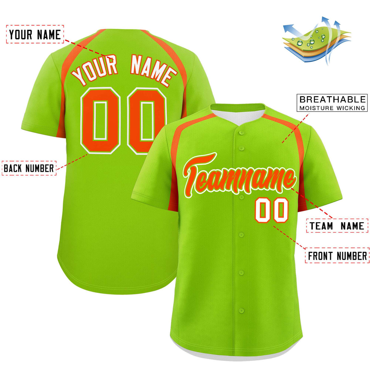 Custom Neon Green Orange Personalized Color Block Authentic Baseball Jersey
