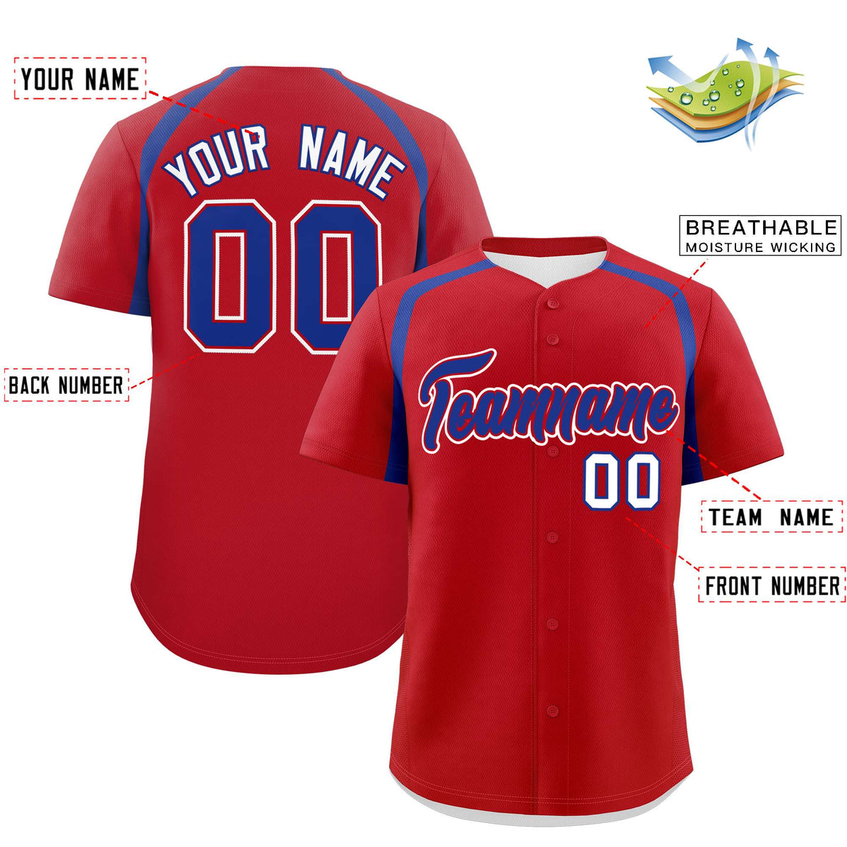 Custom Red Royal Personalized Color Block Authentic Baseball Jersey