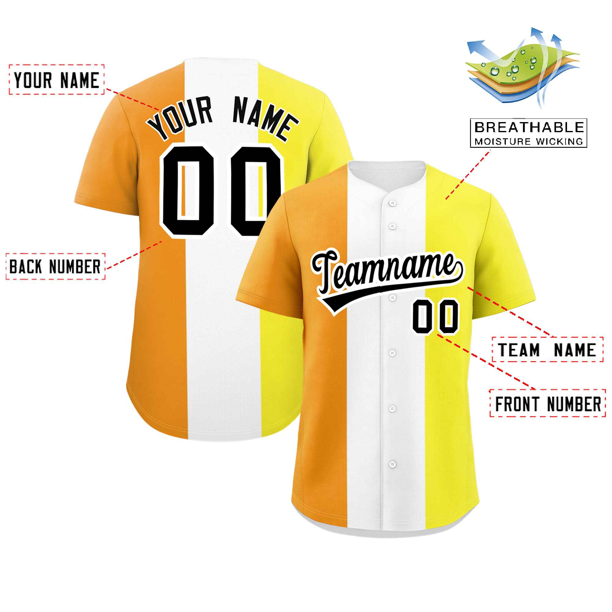 Custom Yellow White-Orange Maverique For Pride Month Color Block Authentic Baseball Jersey