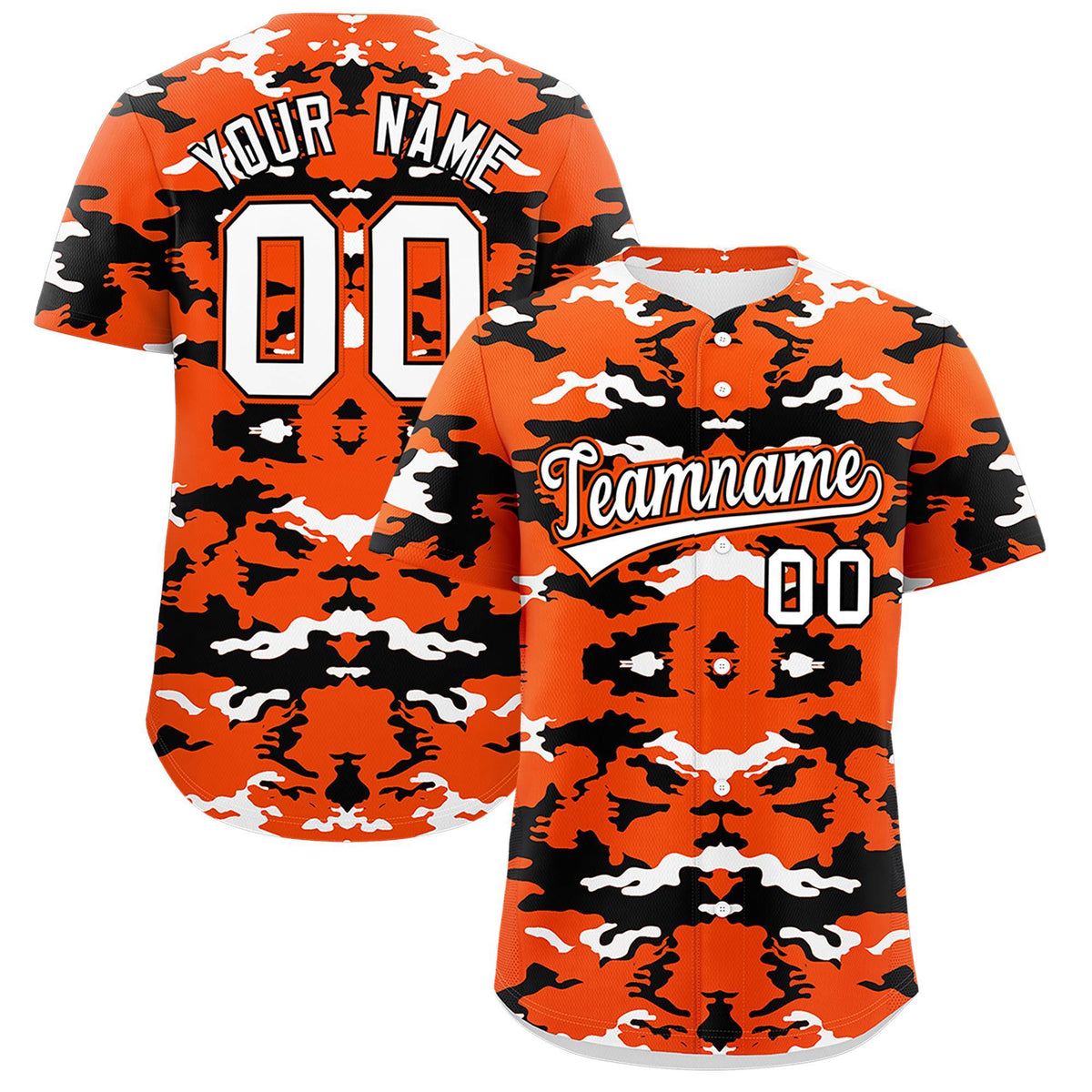 Custom Orange White-Black Personalized Camo Design Authentic Baseball Jersey