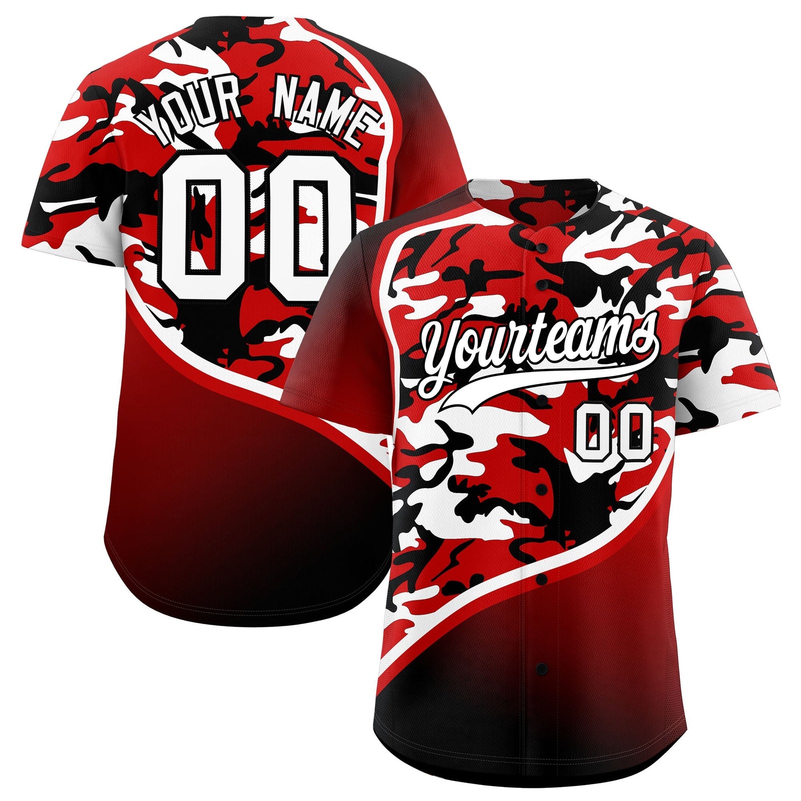Custom Black White Red Camo Gradient Fashion Baseball Jersey | Perfect for Training,Sublimation Printed & Stitched,Add Name and Numbern,Perfect for Teams | KXKSHOP