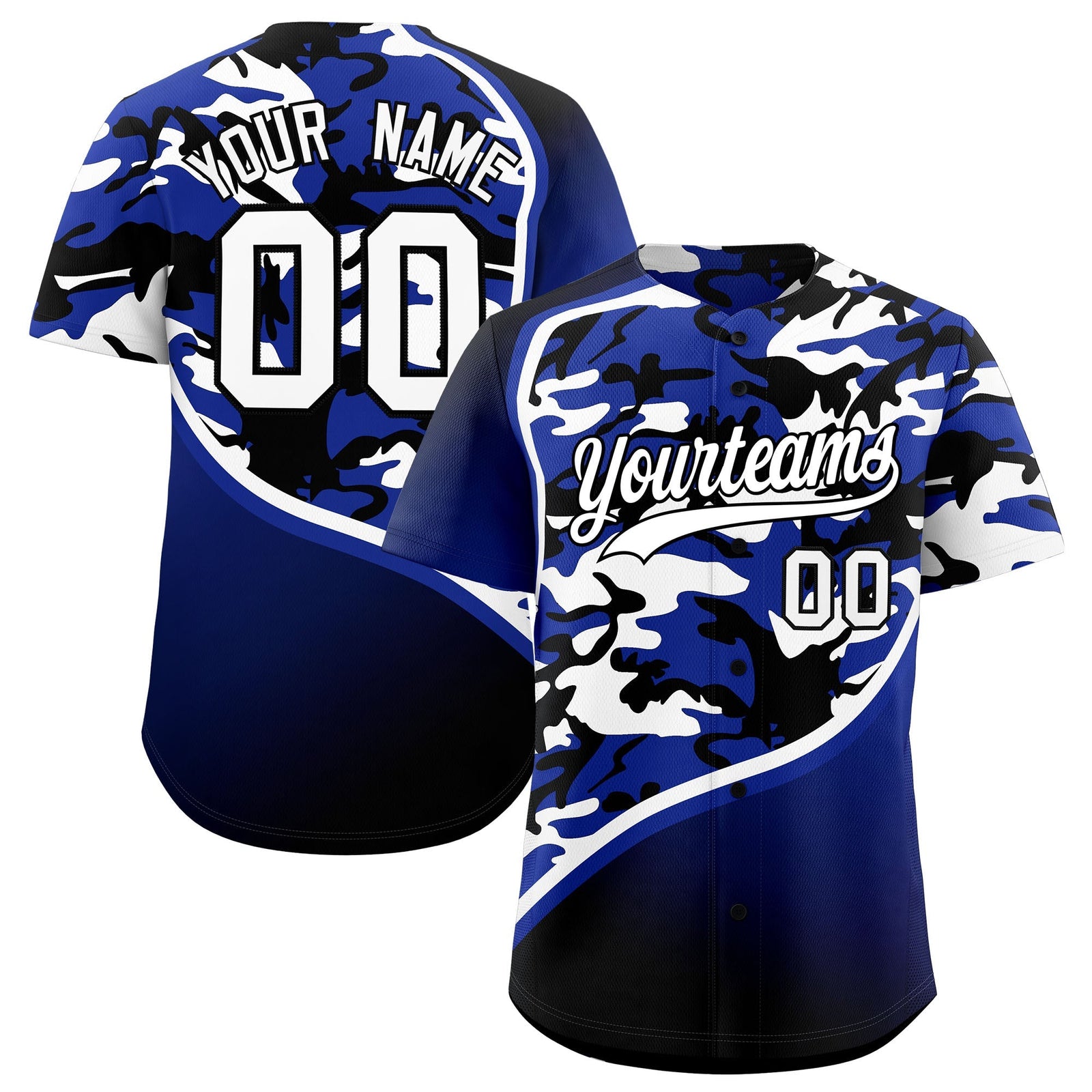 Custom Royal Blue Black White Camo Gradient Fashion Baseball Jersey | Perfect for Training,Sublimation Printed & Stitched,Add Name and Numbern,Perfect for Teams | KXKSHOP