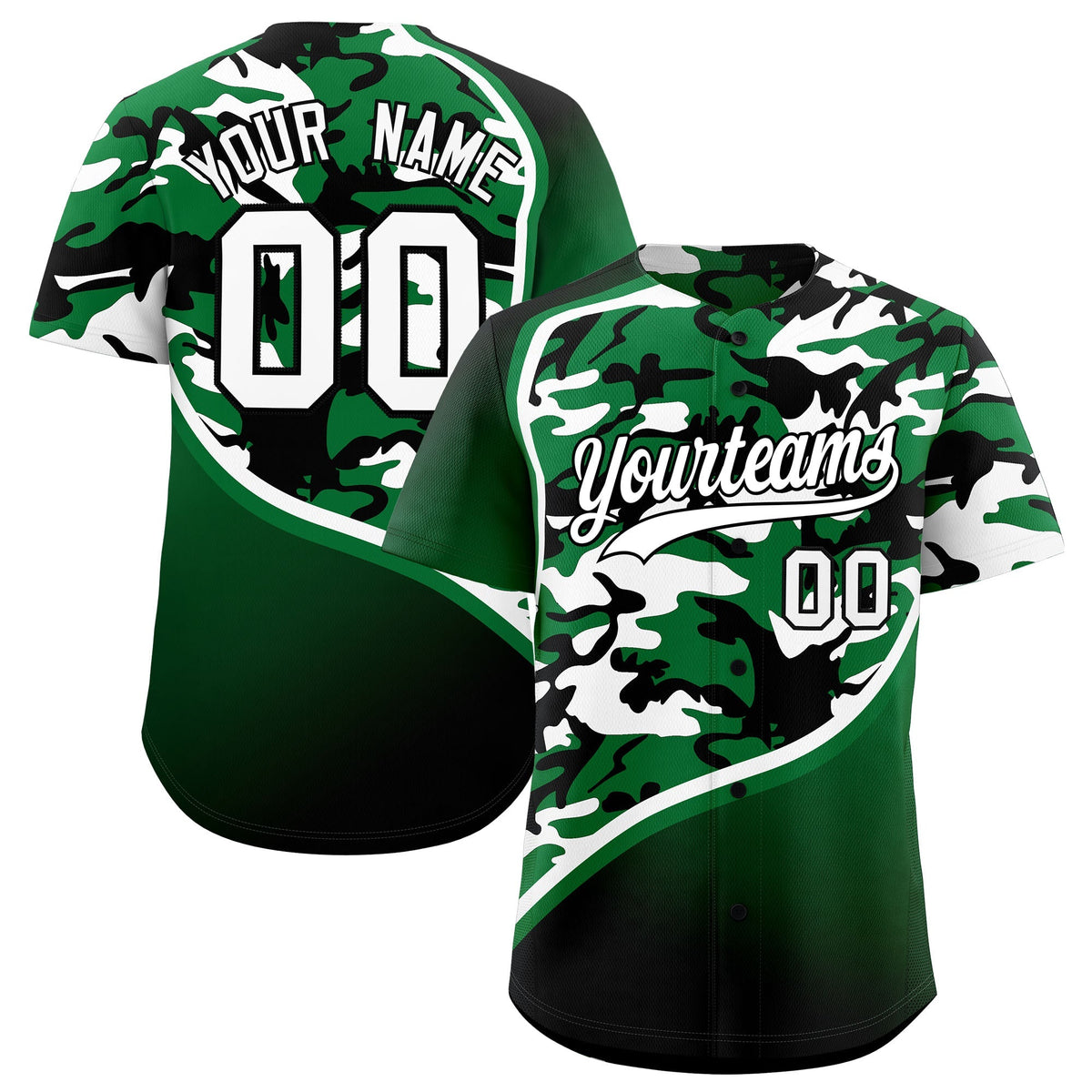Custom Kelly Green White Black Camo Gradient Fashion Baseball Jersey | Perfect for Training,Sublimation Printed &amp; Stitched,Add Name and Numbern,Perfect for Teams | KXKSHOP