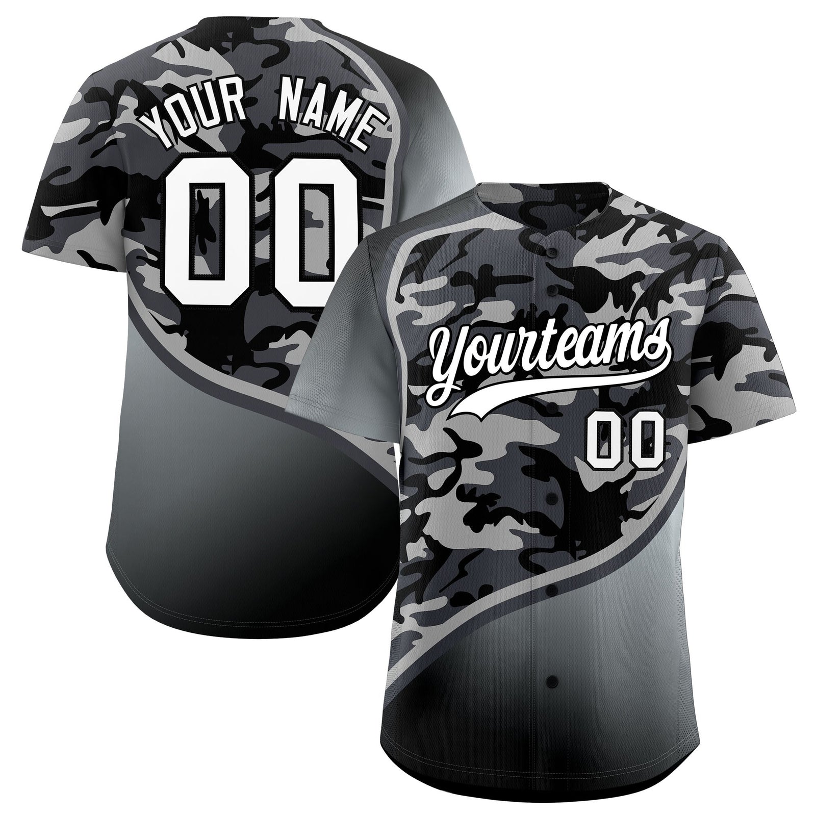 Custom Dark Gray Black Silver Camo Gradient Fashion Baseball Jersey | Perfect for Training,Sublimation Printed & Stitched,Add Name and Numbern,Perfect for Teams | KXKSHOP