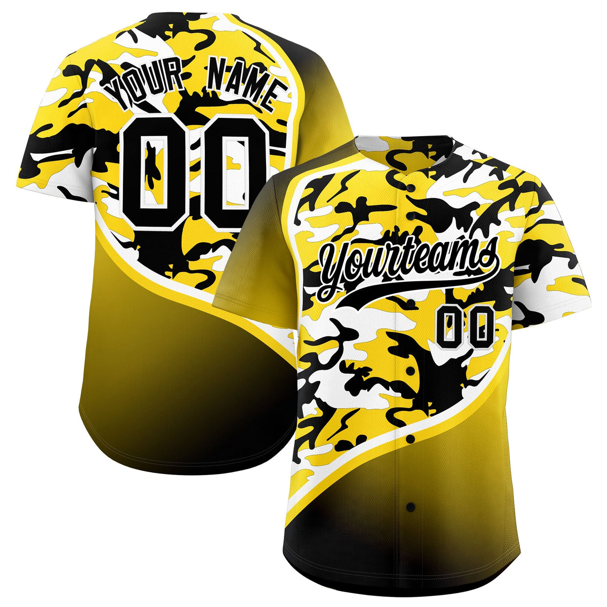 Custom Gold Black White Camo Gradient Fashion Baseball Jersey | Perfect for Training,Sublimation Printed &amp; Stitched,Add Name and Numbern,Perfect for Teams | KXKSHOP