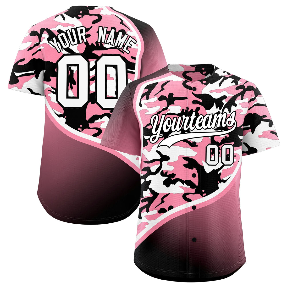 Custom Light Pink Black White Camo Gradient Fashion Baseball Jersey | Perfect for Training,Sublimation Printed &amp; Stitched,Add Name and Numbern,Perfect for Teams | KXKSHOP