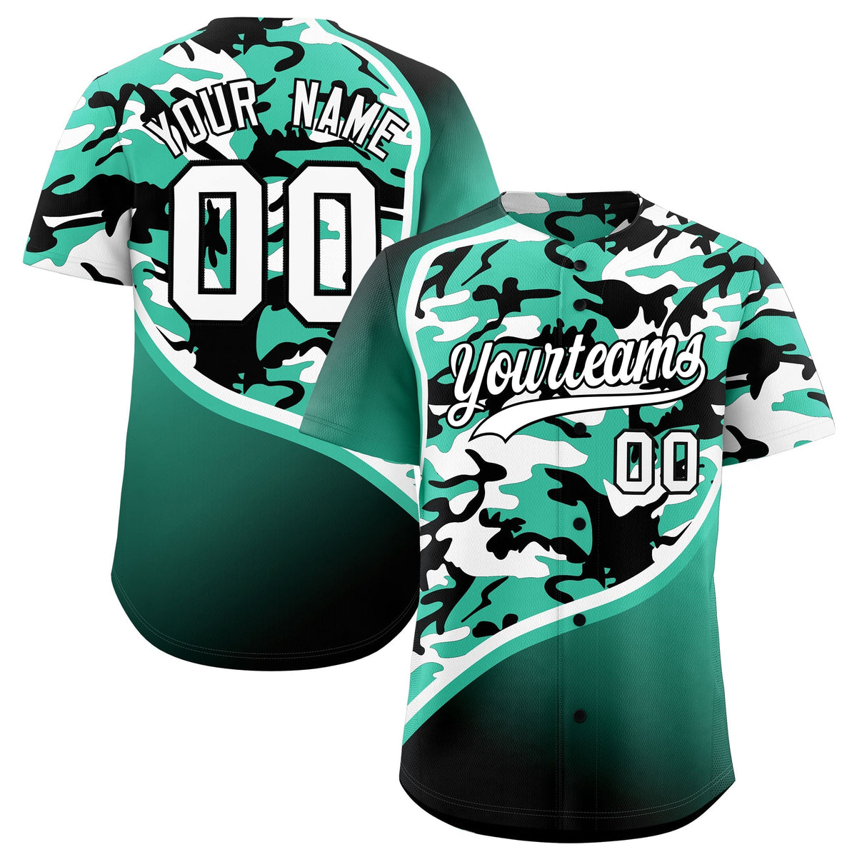 Custom Bright Green Black White Camo Gradient Fashion Baseball Jersey | Perfect for Training,Sublimation Printed &amp; Stitched,Add Name and Numbern,Perfect for Teams | KXKSHOP