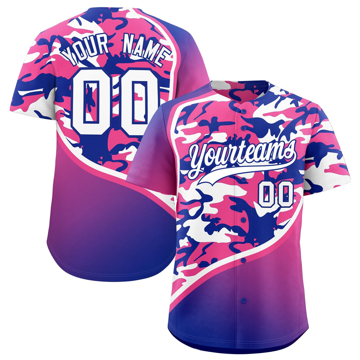 Custom Pink Royal Blue White Camo Gradient Fashion Baseball Jersey | Perfect for Training,Sublimation Printed & Stitched,Add Name and Numbern,Perfect for Teams | KXKSHOP