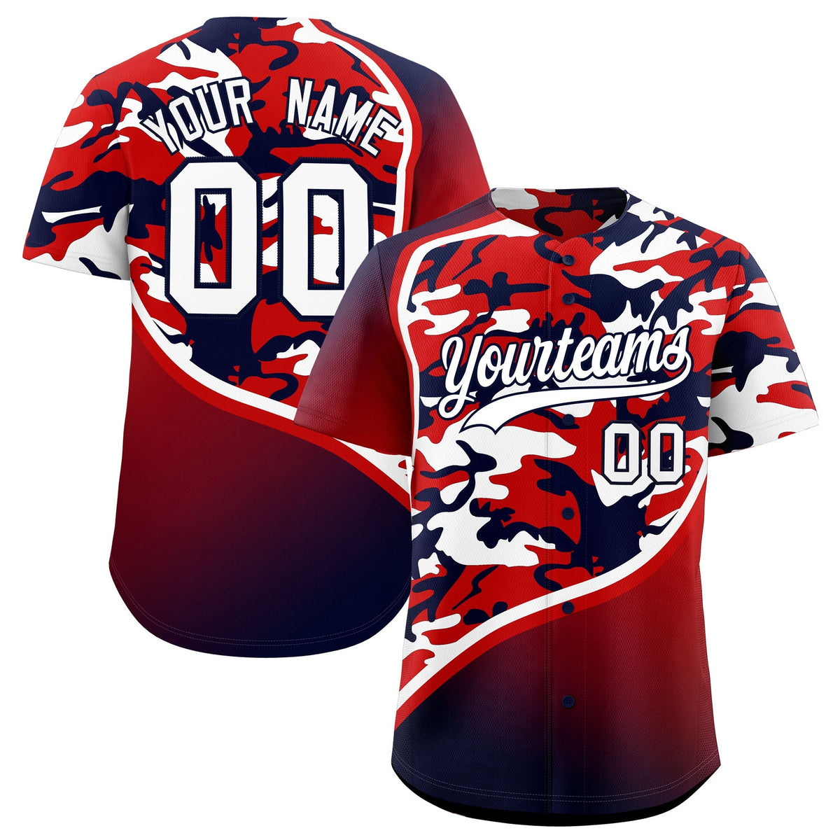 Custom Red White Navy Camo Gradient Fashion Baseball Jersey | Perfect for Training,Sublimation Printed &amp; Stitched,Add Name and Numbern,Perfect for Teams | KXKSHOP
