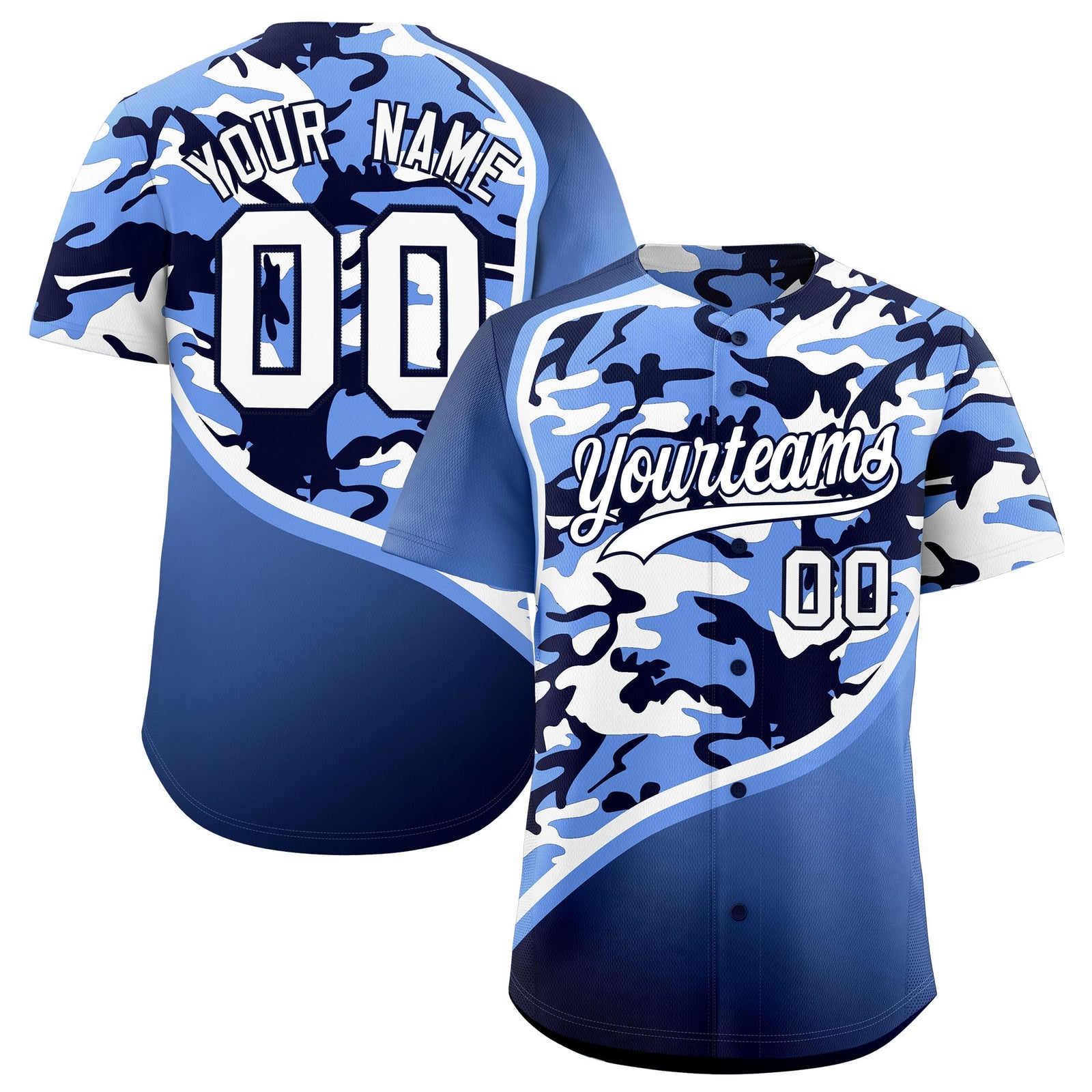 Custom Light Blue Navy White Camo Gradient Fashion Baseball Jersey | Perfect for Training,Sublimation Printed & Stitched,Add Name and Numbern,Perfect for Teams | KXKSHOP