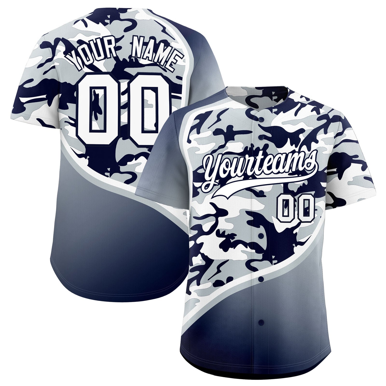 Custom Silver Navy White Camo Gradient Fashion Baseball Jersey | Perfect for Training,Sublimation Printed & Stitched,Add Name and Numbern,Perfect for Teams | KXKSHOP