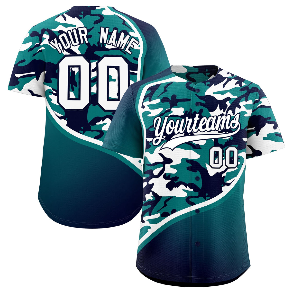 Custom Teal Navy White Camo Gradient Fashion Baseball Jersey | Perfect for Training,Sublimation Printed & Stitched,Add Name and Numbern,Perfect for Teams | KXKSHOP