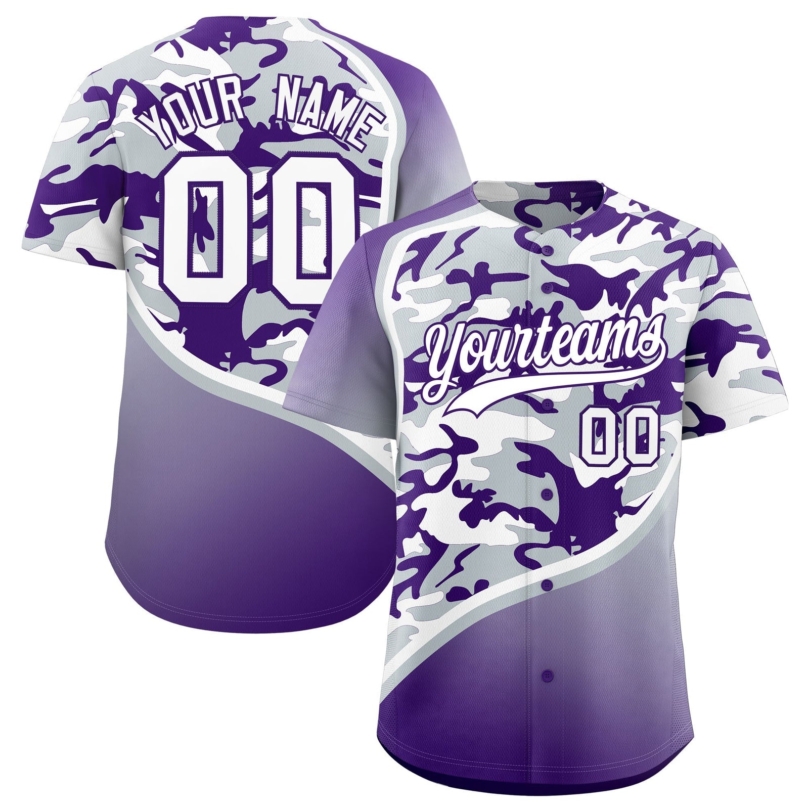 Custom Silver Purple White Camo Gradient Fashion Baseball Jersey | Perfect for Training,Sublimation Printed & Stitched,Add Name and Numbern,Perfect for Teams | KXKSHOP